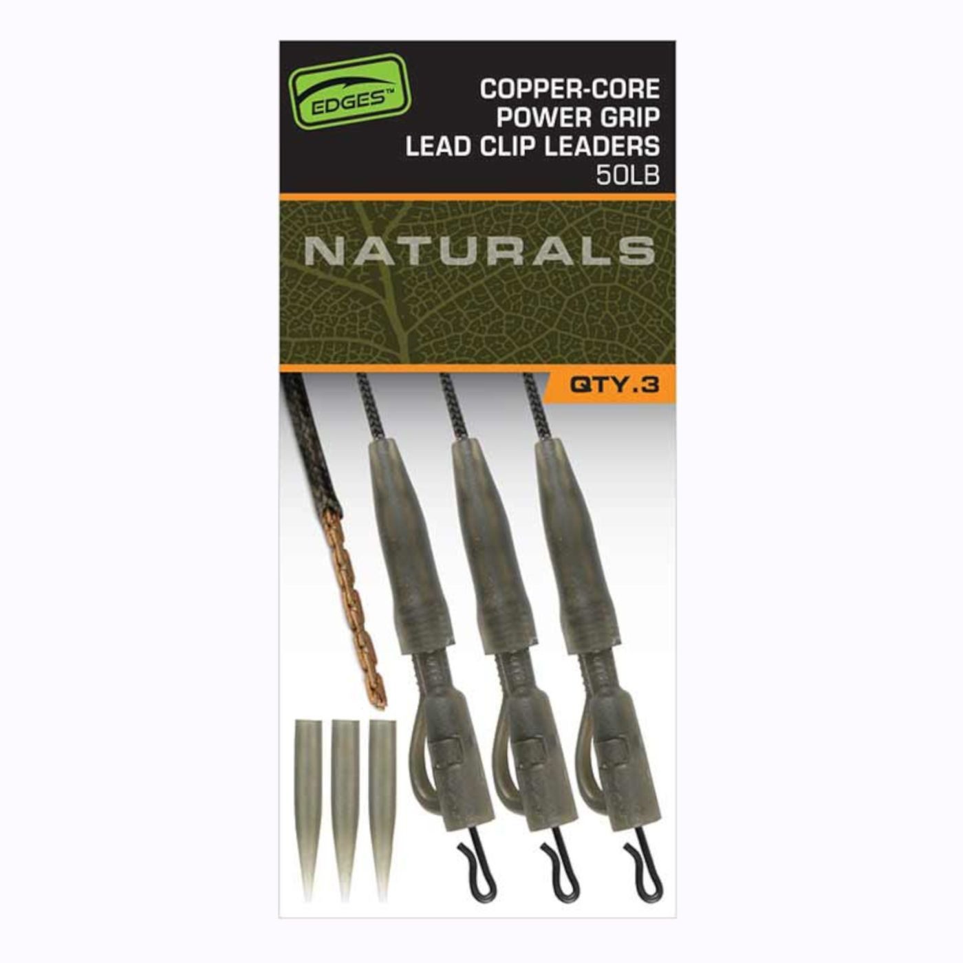 Karpfenhaken Fox Edges Naturals Copper-Core Power Grip Lead Clip Leaders x3