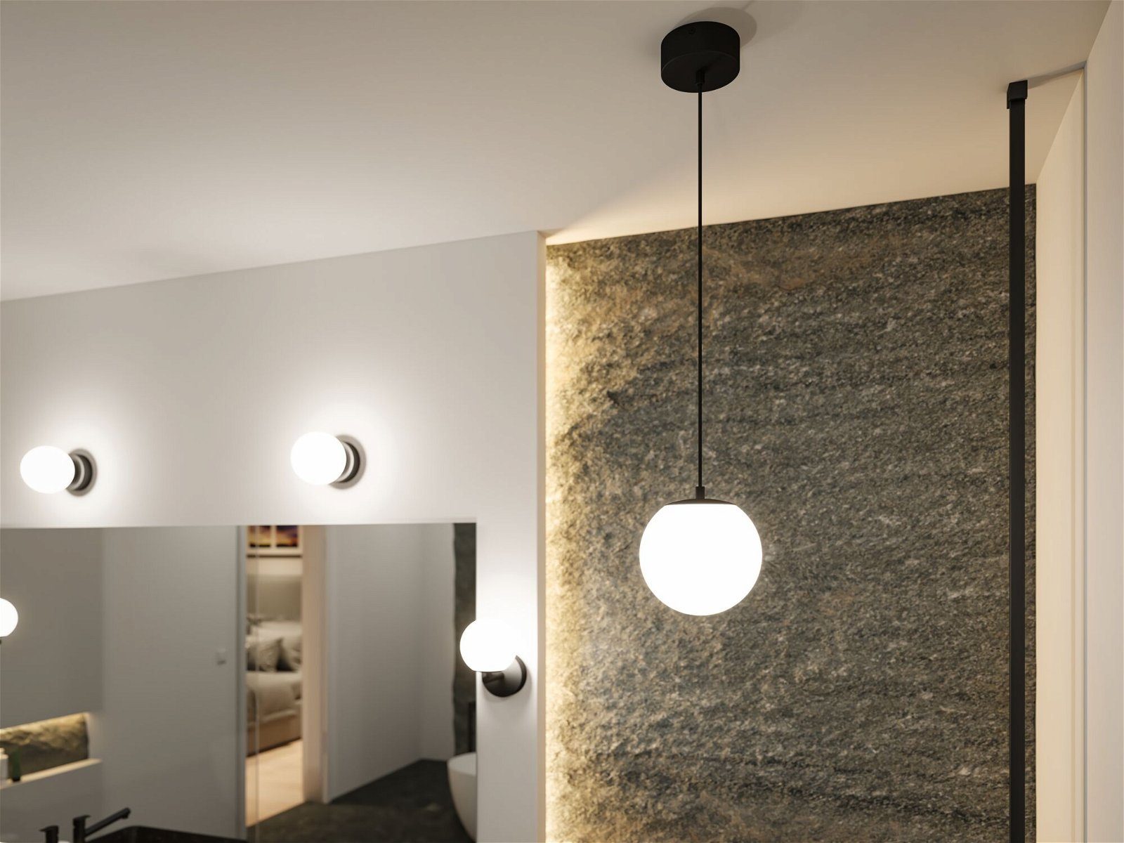 Paulmann LED Pendelleuchte Selection Bathroom Gove IP44 9W 3000K  Satin/Schwarz matt Glas/Metall, LED fest integriert, Warmweiß, IP-Schutz:  IP44 - spritzwassergeschützt für Feuchträume