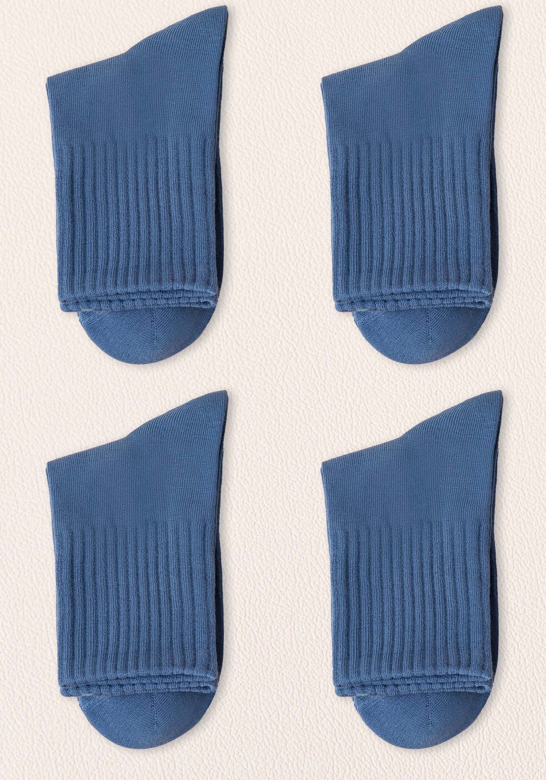 MAGICSHE Socken Damen 100% Baumwolle einfarbig hohes Basicsocken (4-Paar, 4-Paar) Blau