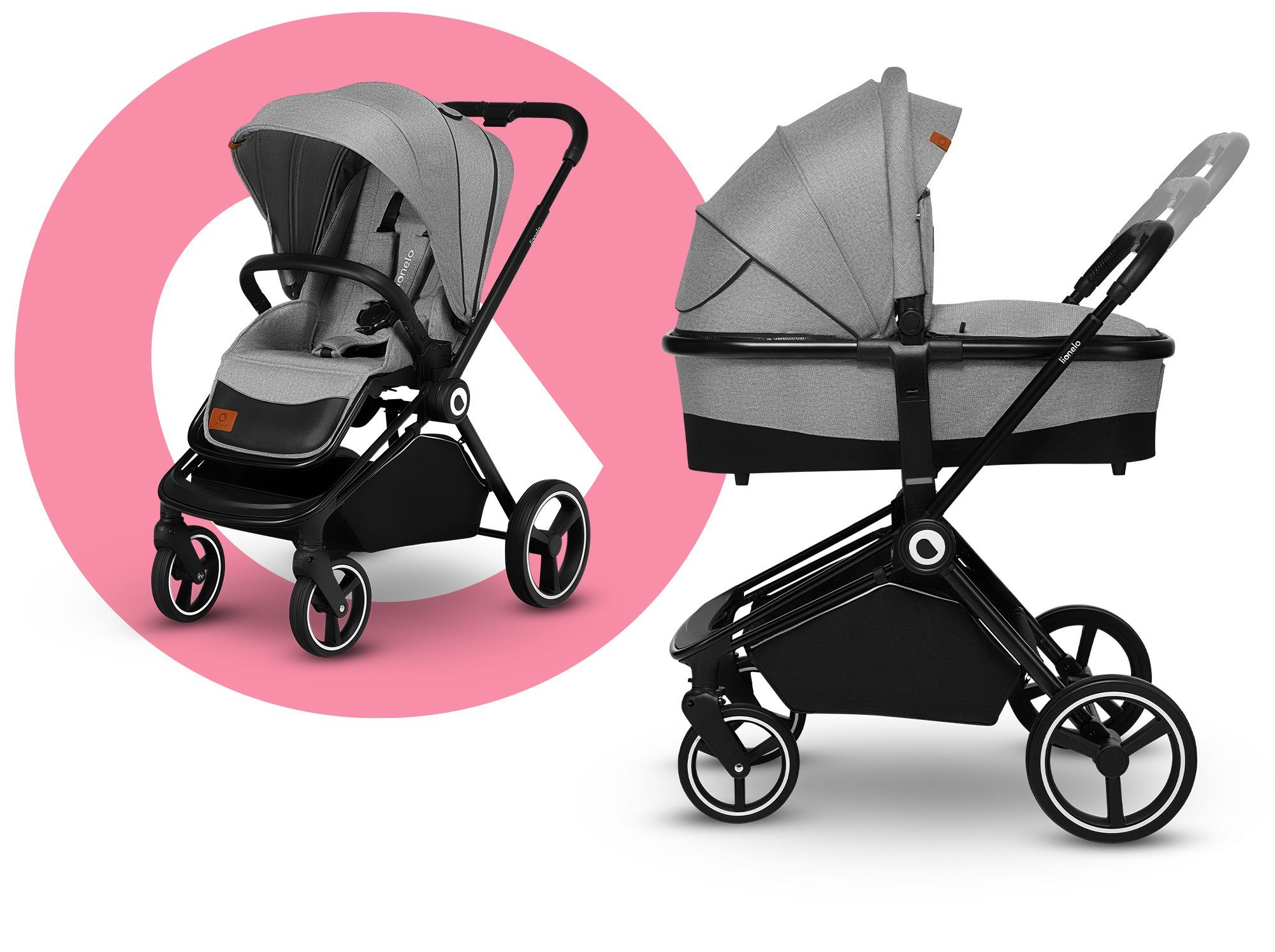 lionelo Kombi-Kinderwagen LO-MIKA 2in1, 5-Punkt-Gurte ZUBEHÖR 2in1BABYWANNE 0-22kg grau