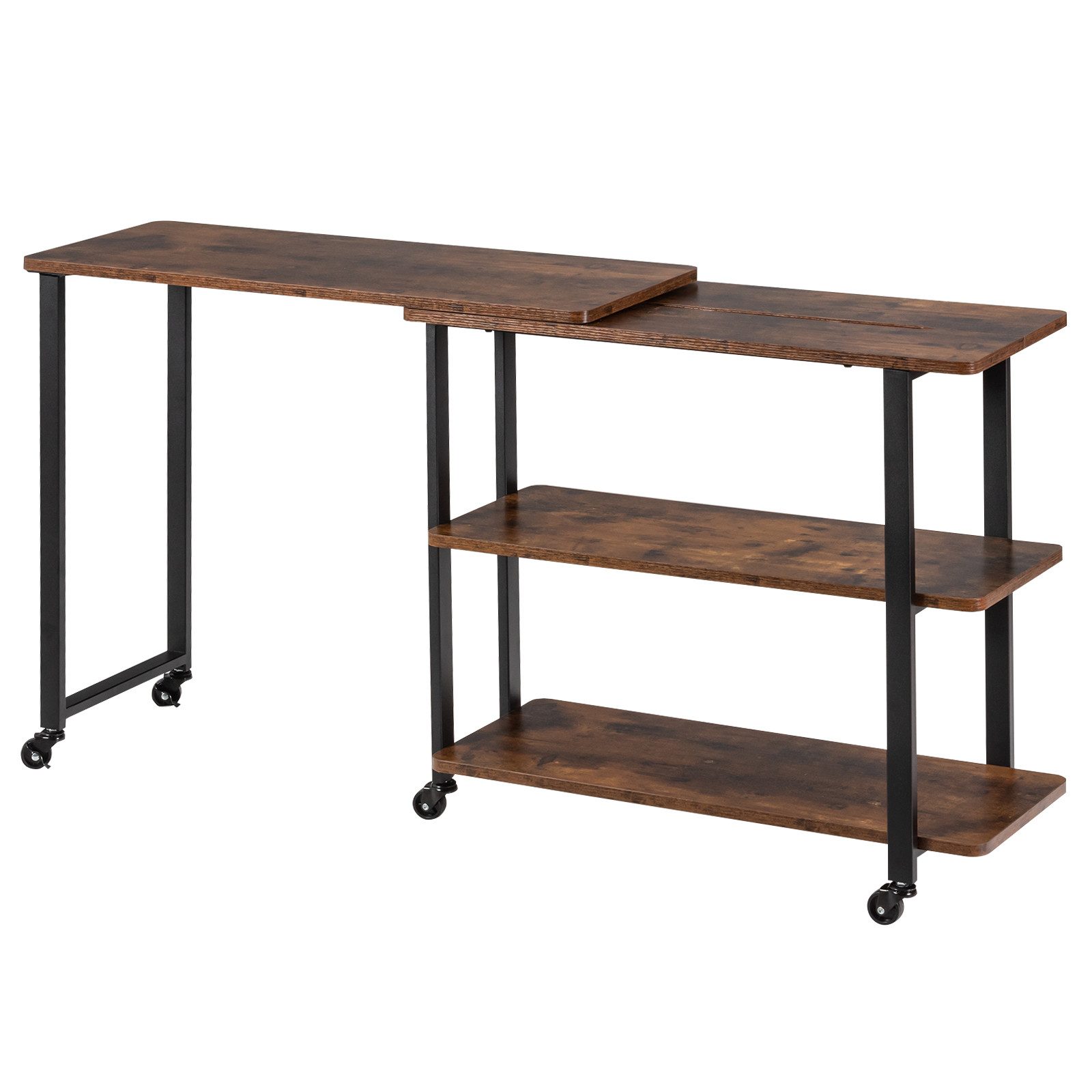 COSTWAY Schreibtisch, L-förmig, Beistelltisch mit Rollen & Ablagen, drehbar günstig online kaufen