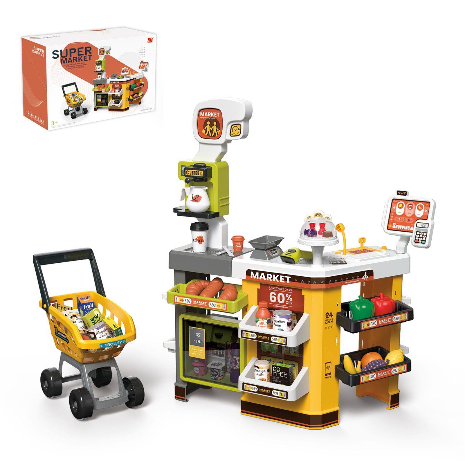 Esun Kinder-Putzwagen Kaufmannsladen Kinder mit Zubehör, Kaufladen Kasse Kinder Spielzeug, (Packung), Reinigungswagen mit Kinderbesen, Kinder Staubsauger