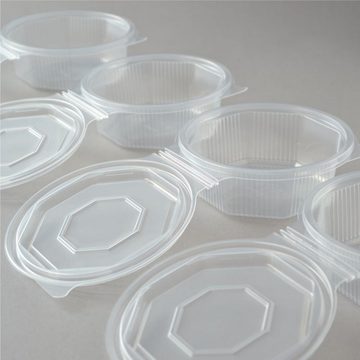 Einwegschale 500 Stück Haushaltsbox mit anhängendem Deckel, 8-eckig, 375 ml, transparent Salatbox Salatschalen Feinkostbecher Klappbox