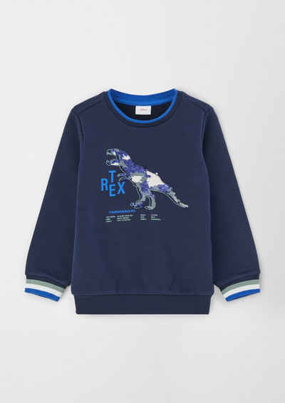s.Oliver Sweatshirt Sweatshirt mit T-Rex-Motiv Streifen-Detail, Wendepailletten