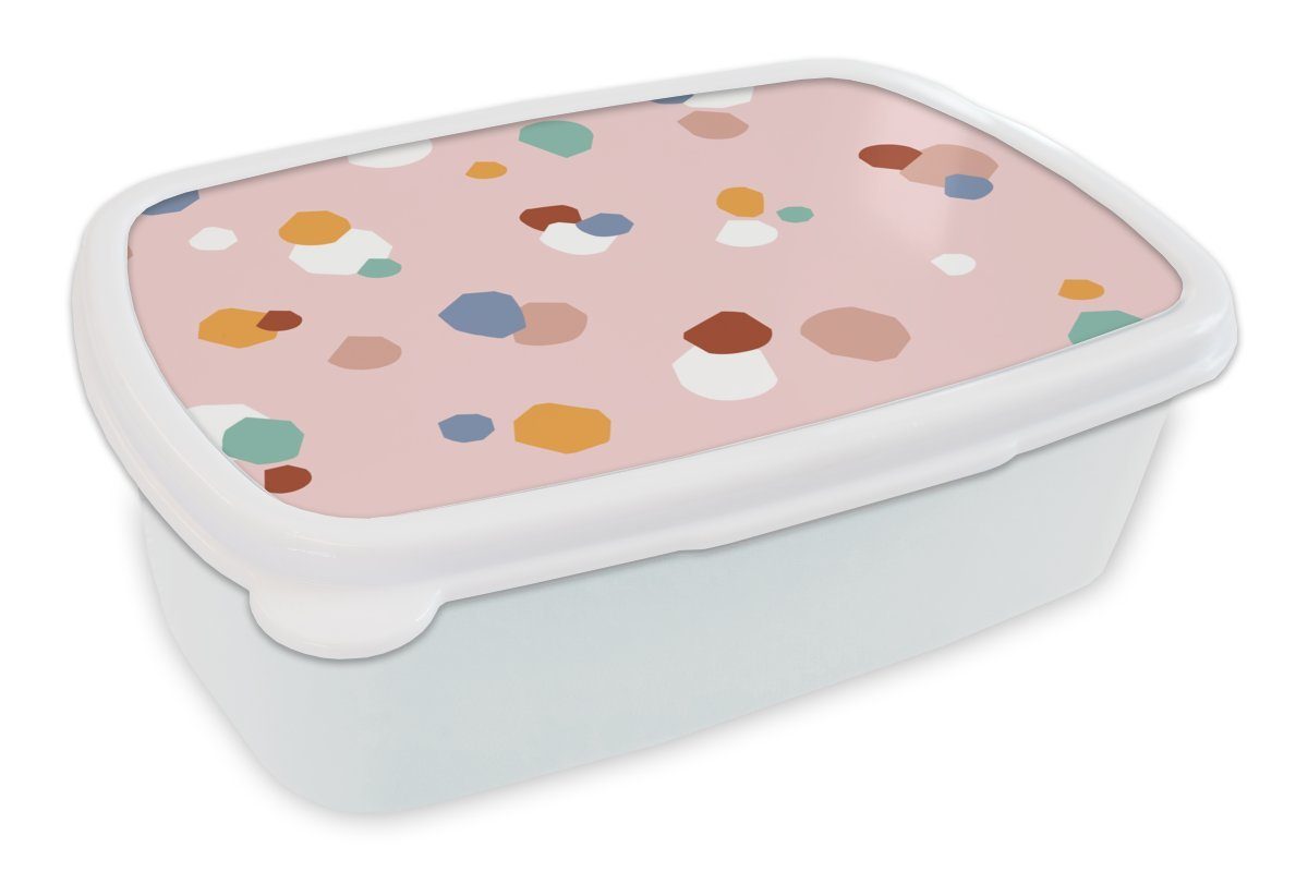 MuchoWow Lunchbox Kinder - Pünktchen - Rosa, Kunststoff, (2-tlg), Brotbox für Kinder und Erwachsene, Brotdose, für Jungs und Mädchen weiß