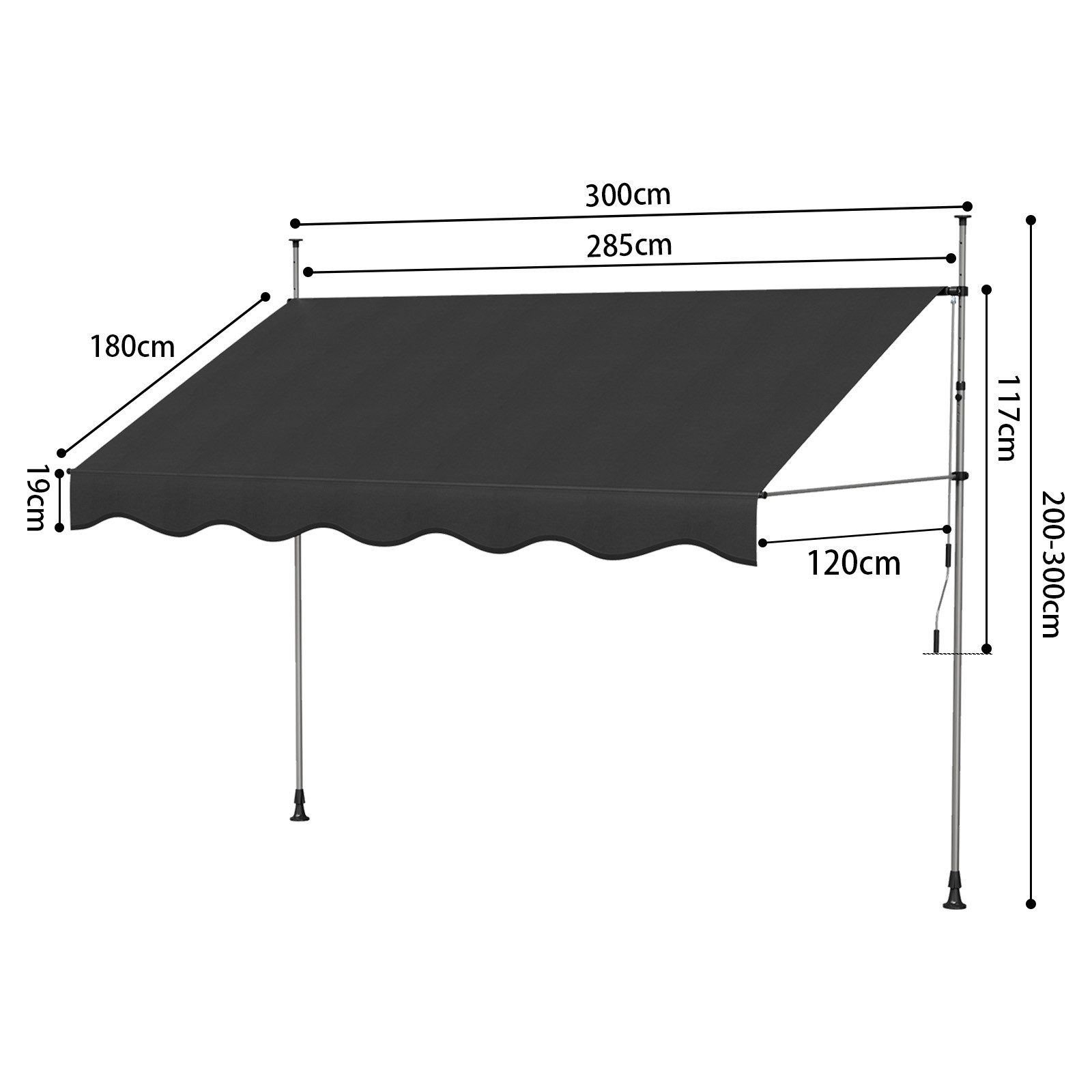 JEOBEST Klemmmarkise Balkonmarkise ohne Bohren, Markise mit Handkurbel 285cm (1-St.Gelenkarmmarkise,Höhenverstellbar,UV-beständig)für Garten,Balkon – Bild 2 von 5
