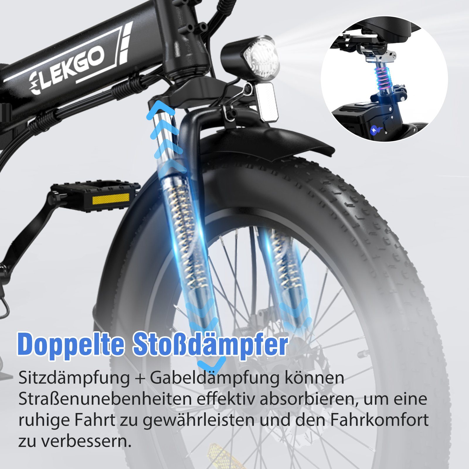 mit Heckmotor Schwarz E-Bike 35-90km, 7 Elektrofahrrad 3,0 bis Gang, 20" 250W 36V/12Ah Akku, ELEKGO Mountainbike