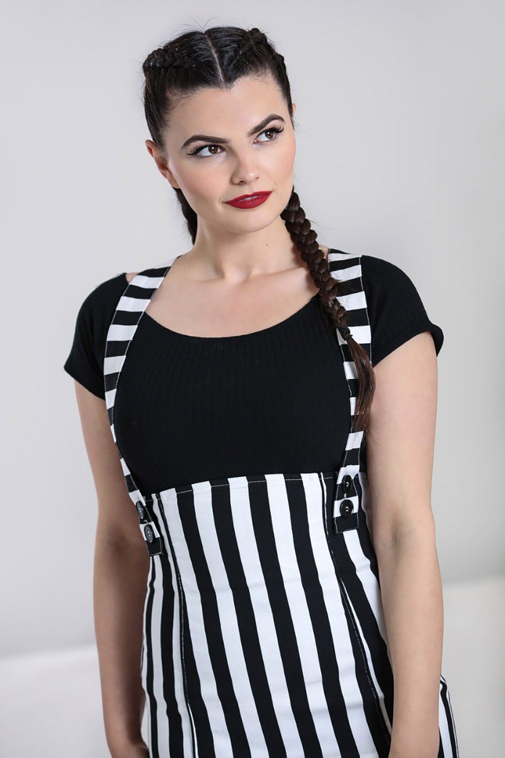 Hell Bunny Bleistiftrock Otho Pinafore Skirt Vintage Latzrock Retro Gestreift