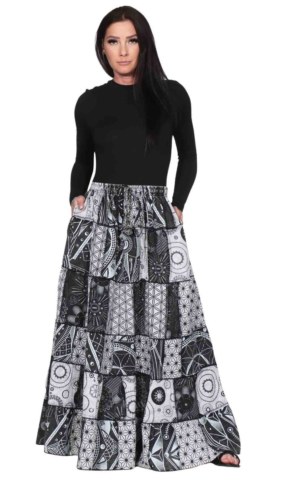 KUNST UND MAGIE Sommerrock Langer Damen Rock Maxirock Patchwork Boho Goth B günstig online kaufen