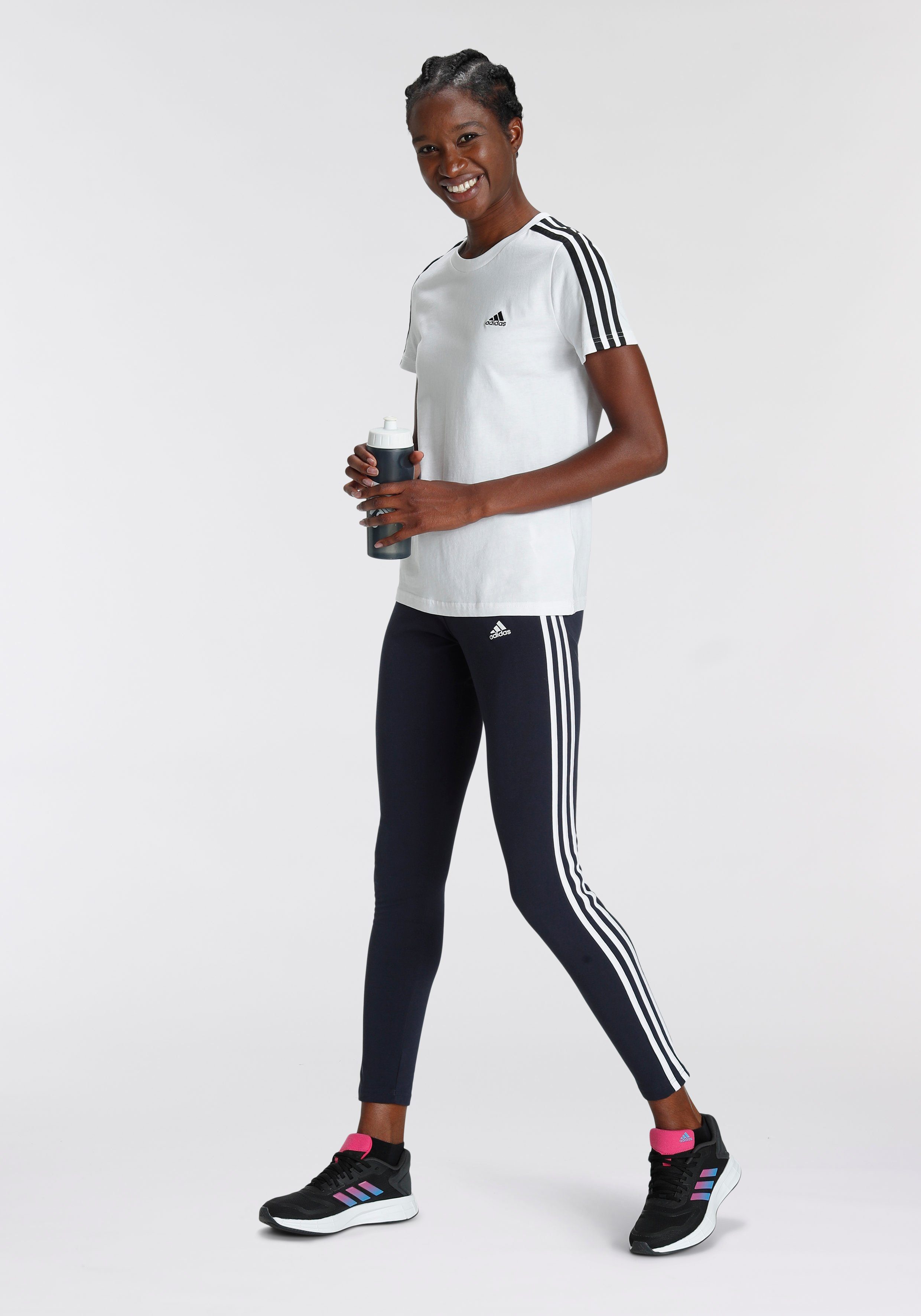 adidas Sportswear T-Shirt ESSENTIALS Black SLIM / White 3-STREIFEN LOUNGEWEAR