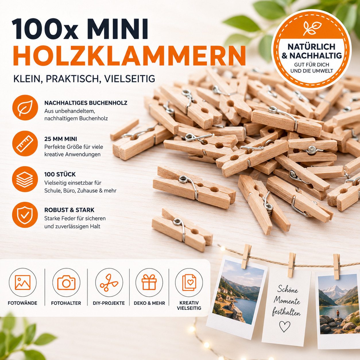 craftily Wäscheklammern 100 Mini-Holzklammern, 25 mm, für Fotos, Karten und Bastelarbeiten – Bild 3 von 5