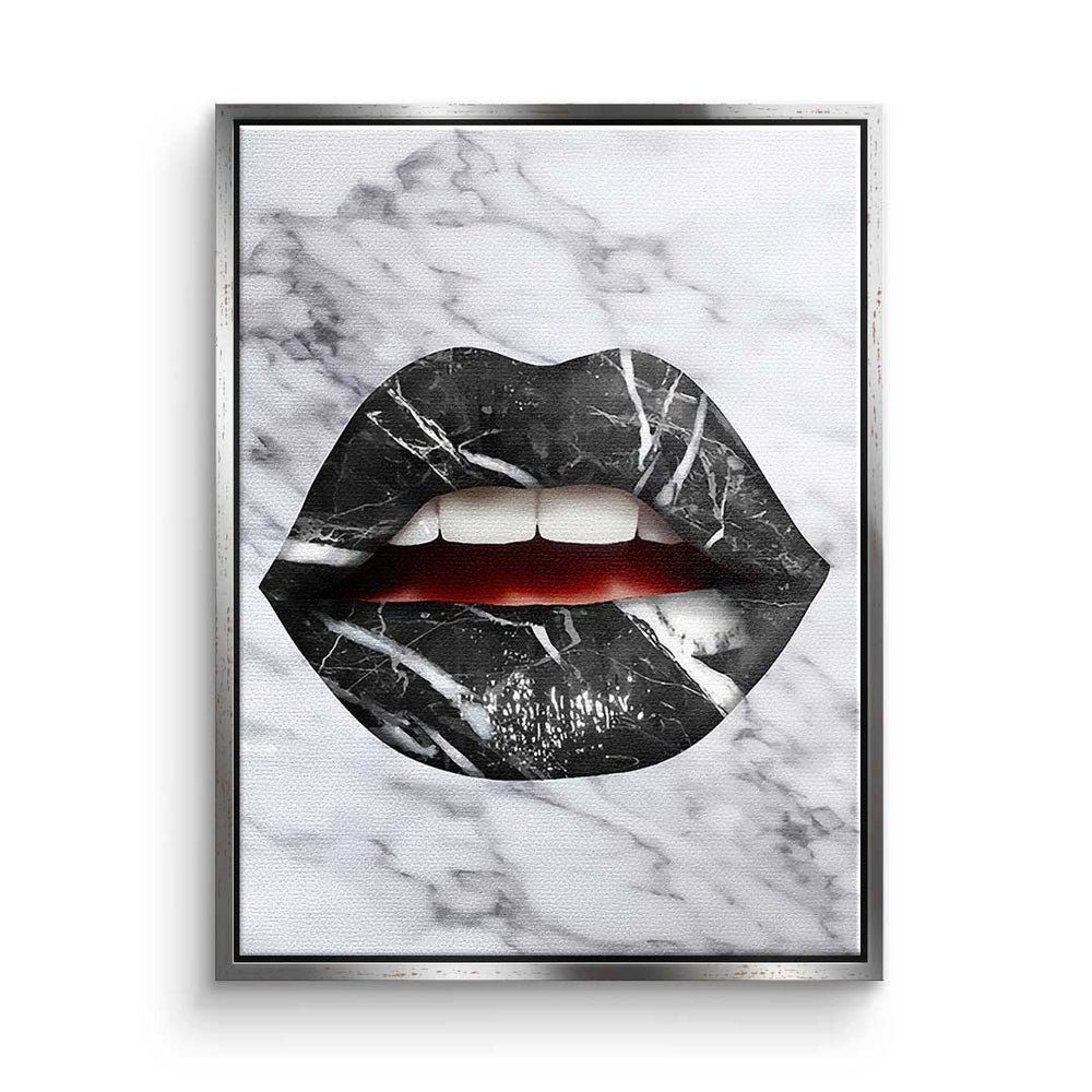 DOTCOMCANVAS® Leinwandbild, Premium Leinwandbild - Pop Art - Lippen X Marmor - modernes Wandbild silberner Rahmen