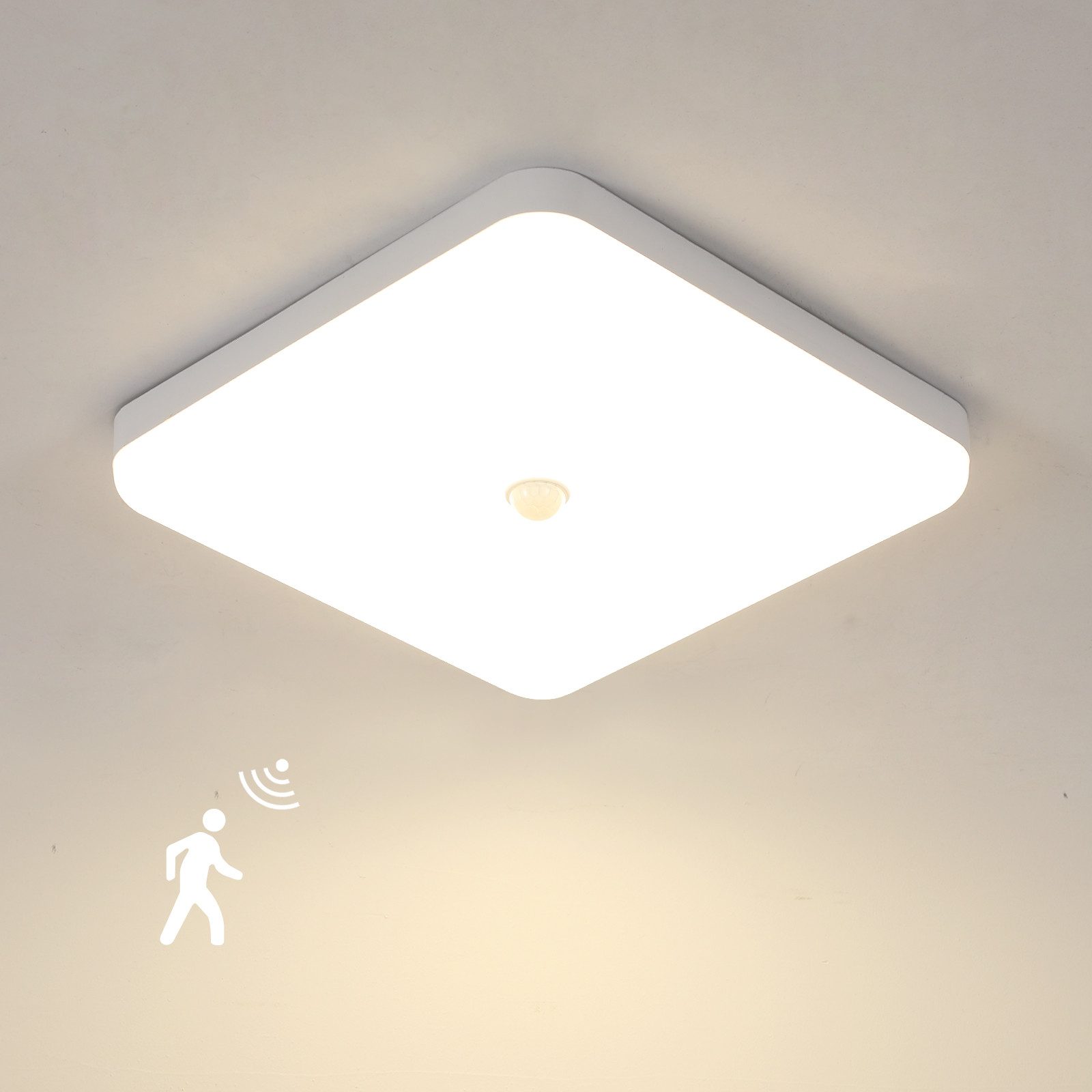 Riserva Deckenleuchten LED Deckenleuchte 36W 4000K, Deckenlampe 25x25cm mit Bewegungsmelder, LED wechselbar