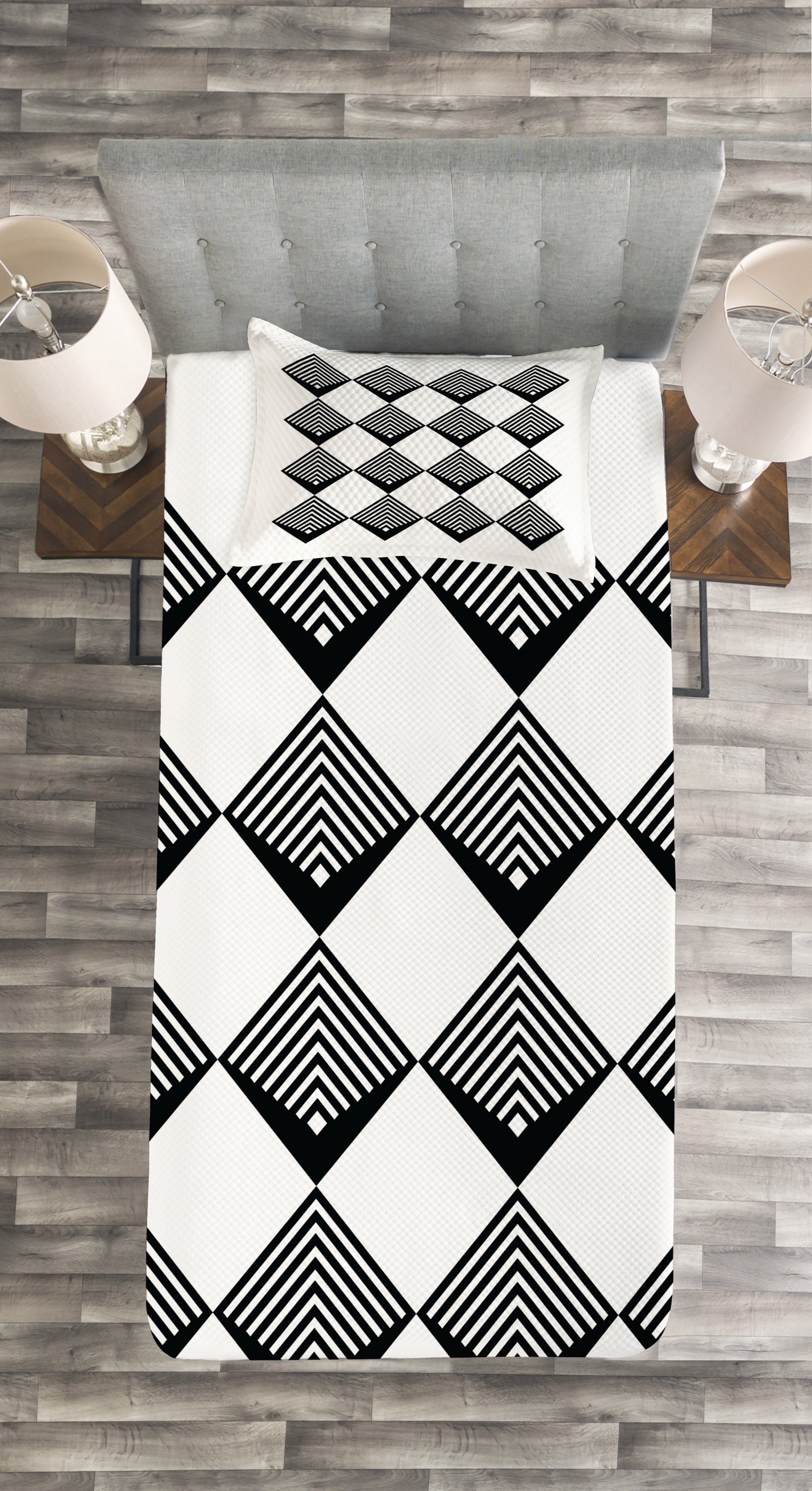 Schwarz Tagesdecke Abakuhaus, weiß und Deco-Quadrate Kissenbezügen Set Art Waschbar, mit