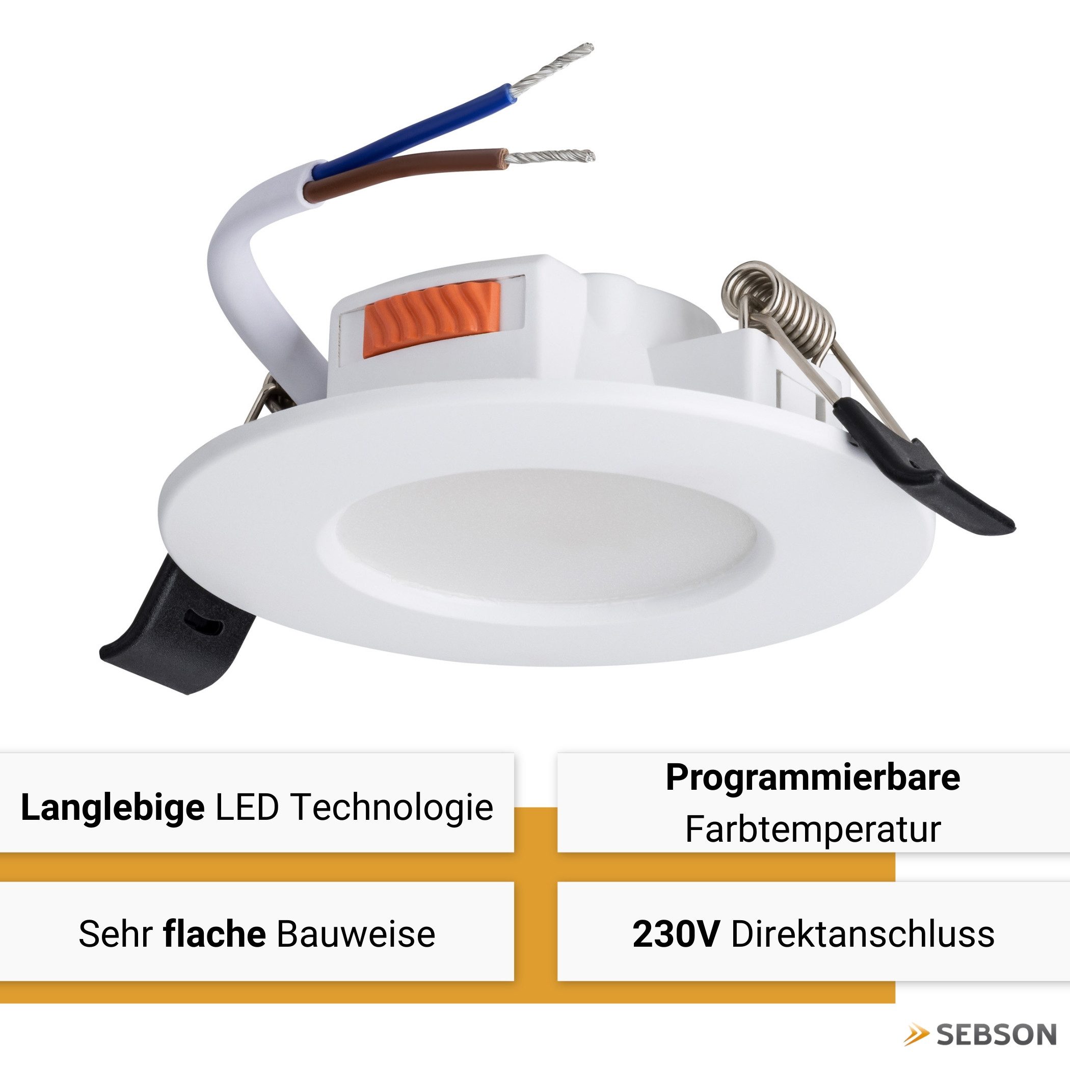 SEBSON LED Einbaustrahler Einbauleuchten 6er Set, Ø79x23mm Decken Strahler flach rund 4W 380lm, Einstellbar, Einstellbar: warmweiß, neutralweiß, kaltweiß; Einbauloch Ø65-70mm