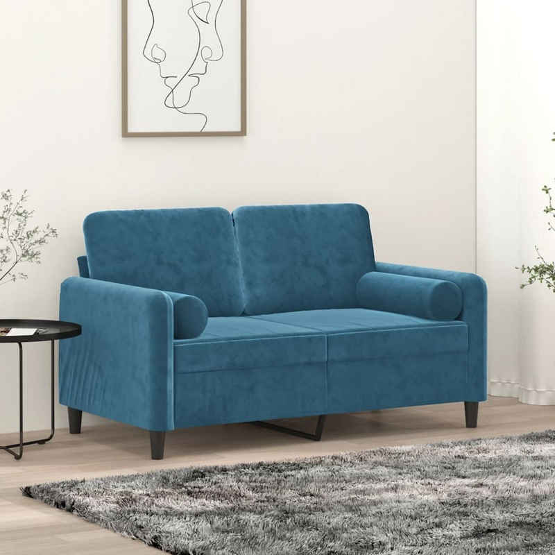 vidaXL Sofa 2-Sitzer-Sofa mit Zierkissen Blau 120 cm Samt