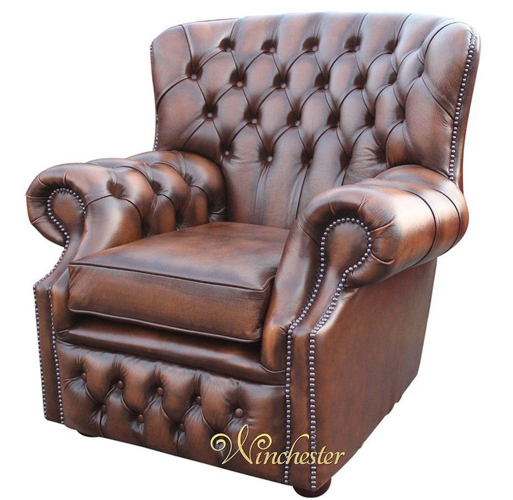 JVmoebel Chesterfield-Sessel Dunkelbrauner Leder-Einsitzer mit Wellenunterfederung (Packung, Relaxsessel), Made in Europa