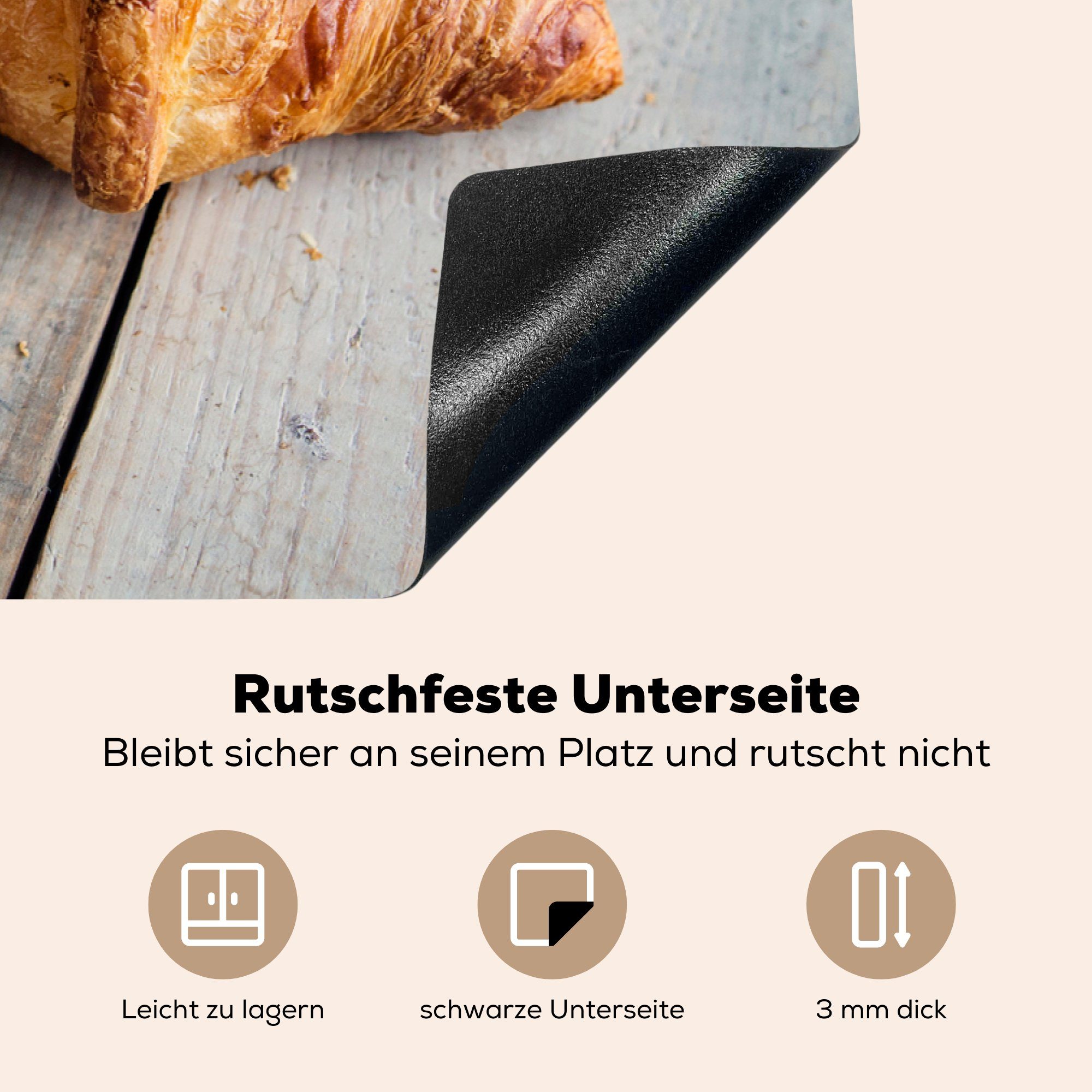 Schutz küche, Croissant cm, in Papiertüte, Ceranfeldabdeckung MuchoWow für Induktionskochfeld 81x52 (1 Vinyl, tlg), Herdblende-/Abdeckplatte die