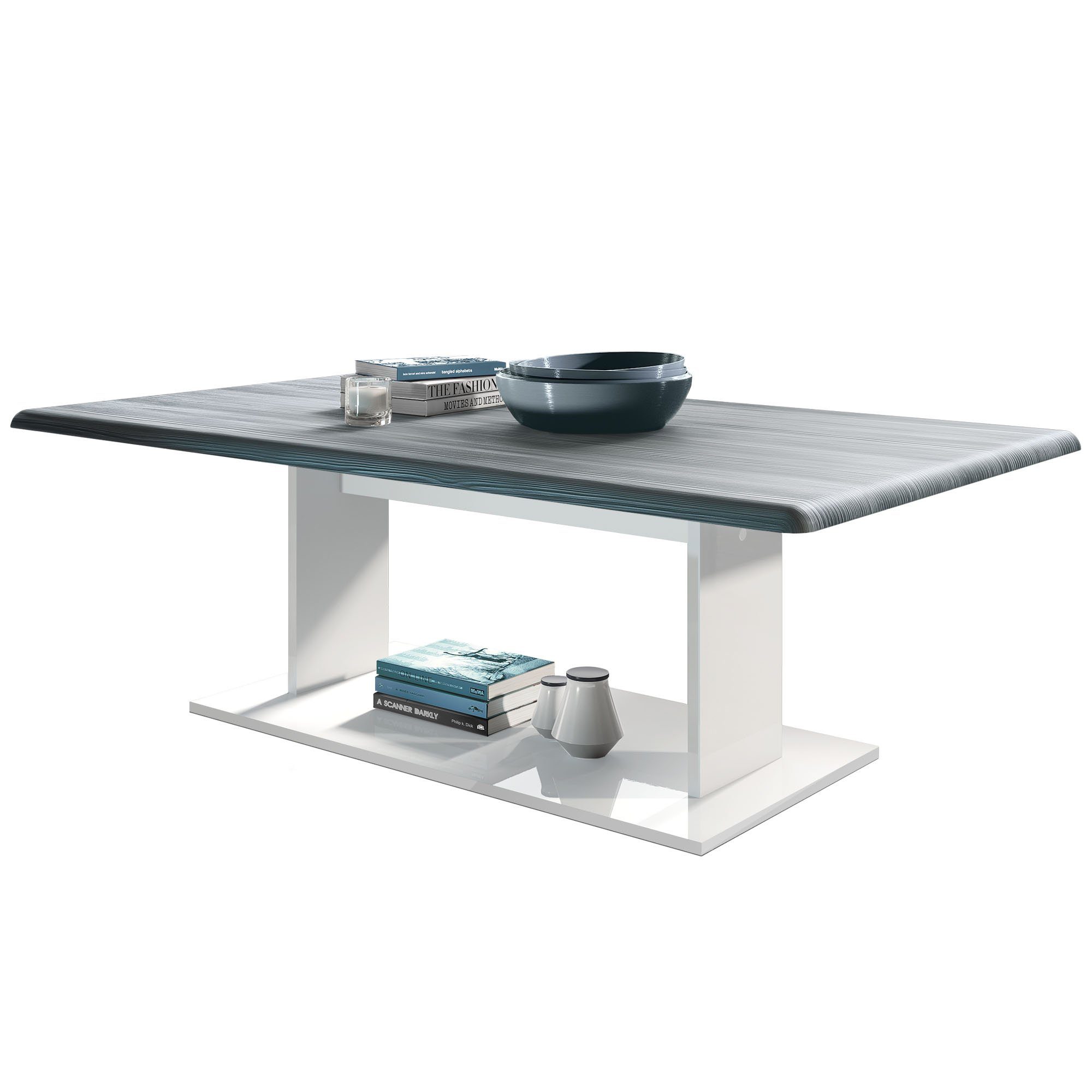Vladon Couchtisch Mono (Wohnzimmertisch, mit Ablageboden), Weiß matt/Avola- günstig online kaufen