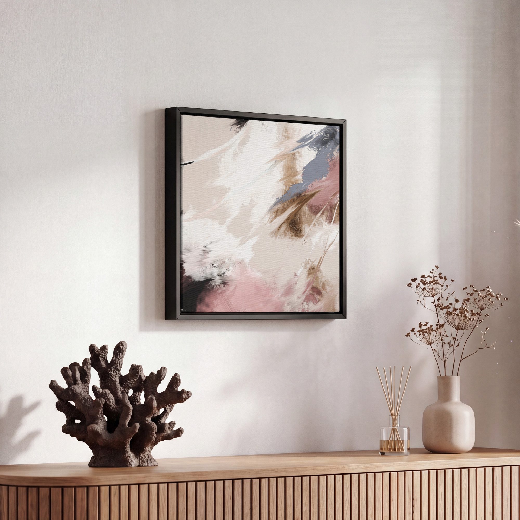 OneMillionCanvasses® Leinwandbild mit Rahmen - Farbe - Abstrakt - Rosa - Weiß, Fotodruck (1 St), Leinwand Bilder Klein, Wand Dekoration Aesthetic 20x20cm – Bild 5 von 5