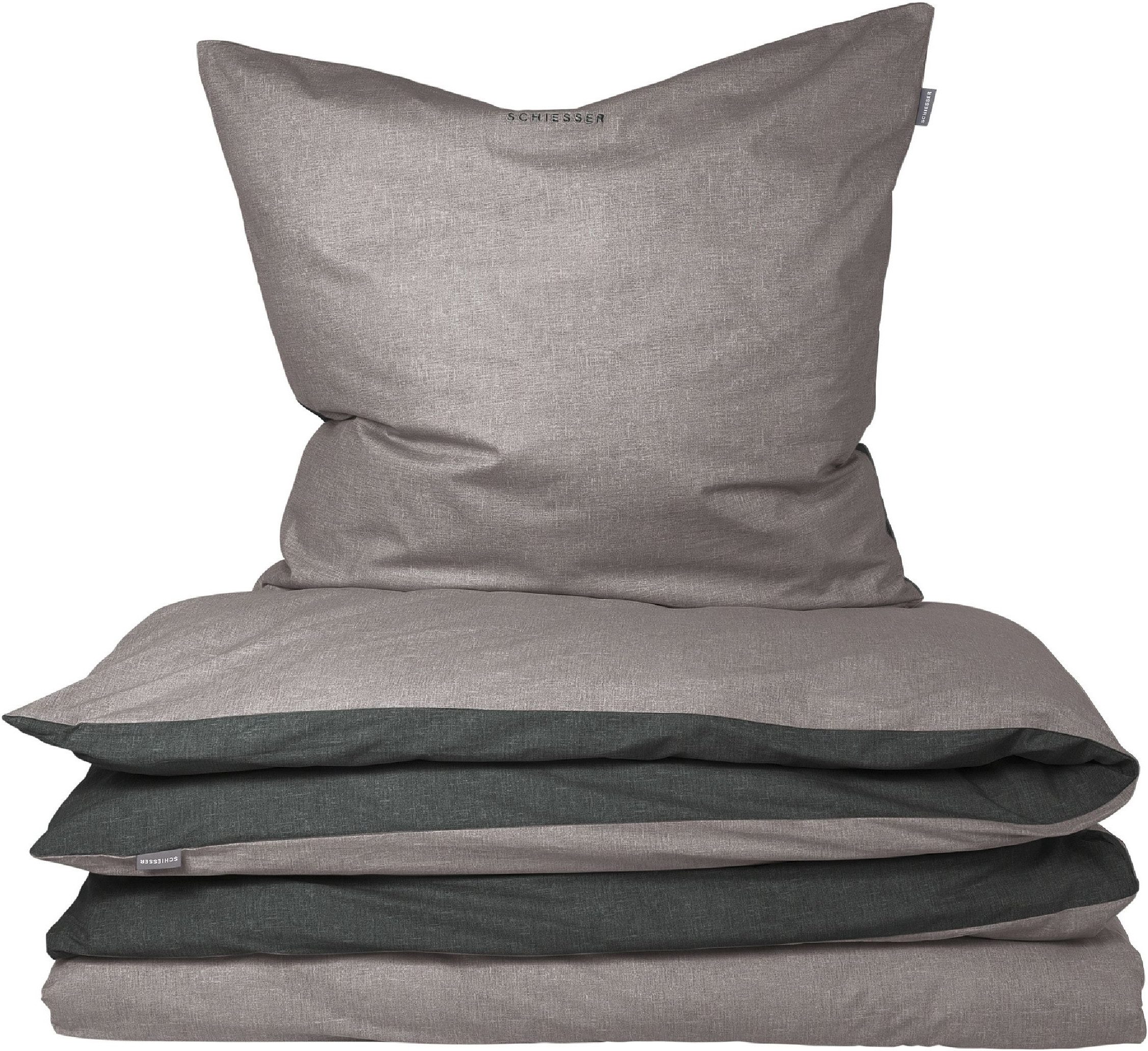 Schiesser Wendebettwäsche Doubleface aus weicher Baumwolle mit edlem Melangeeffekt, Renforcé, 2 teilig, ab Größe 135x200 cm erhältlich, OEKO-TEX® MADE IN GREEN