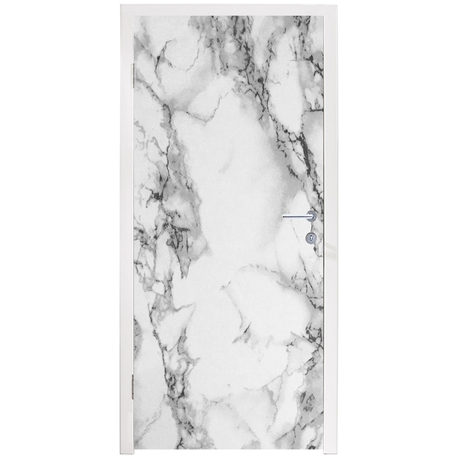 MuchoWow Türtapete Marmor - St), cm Matt, Weiß - 75x205 bedruckt, - Grau - - Tür, (1 Stein Schwarz Marmoroptik, Türaufkleber, Fototapete für