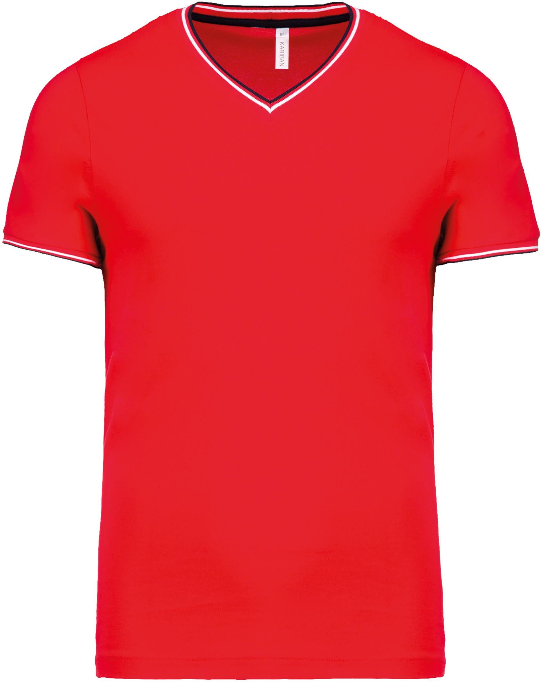 Kariban Rundhalsshirt T-Shirt aus Piqué-Trikot mit V-Ausschnitt für Herren