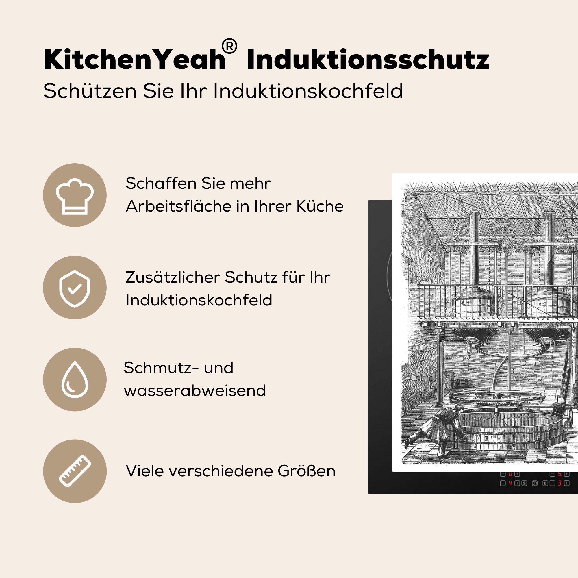MuchoWow einer cm, für Illustration 81x52 Brauerei, im Inneren Schutz Ceranfeldabdeckung Vinyl, Induktionskochfeld (1 die Herdblende-/Abdeckplatte tlg), küche,