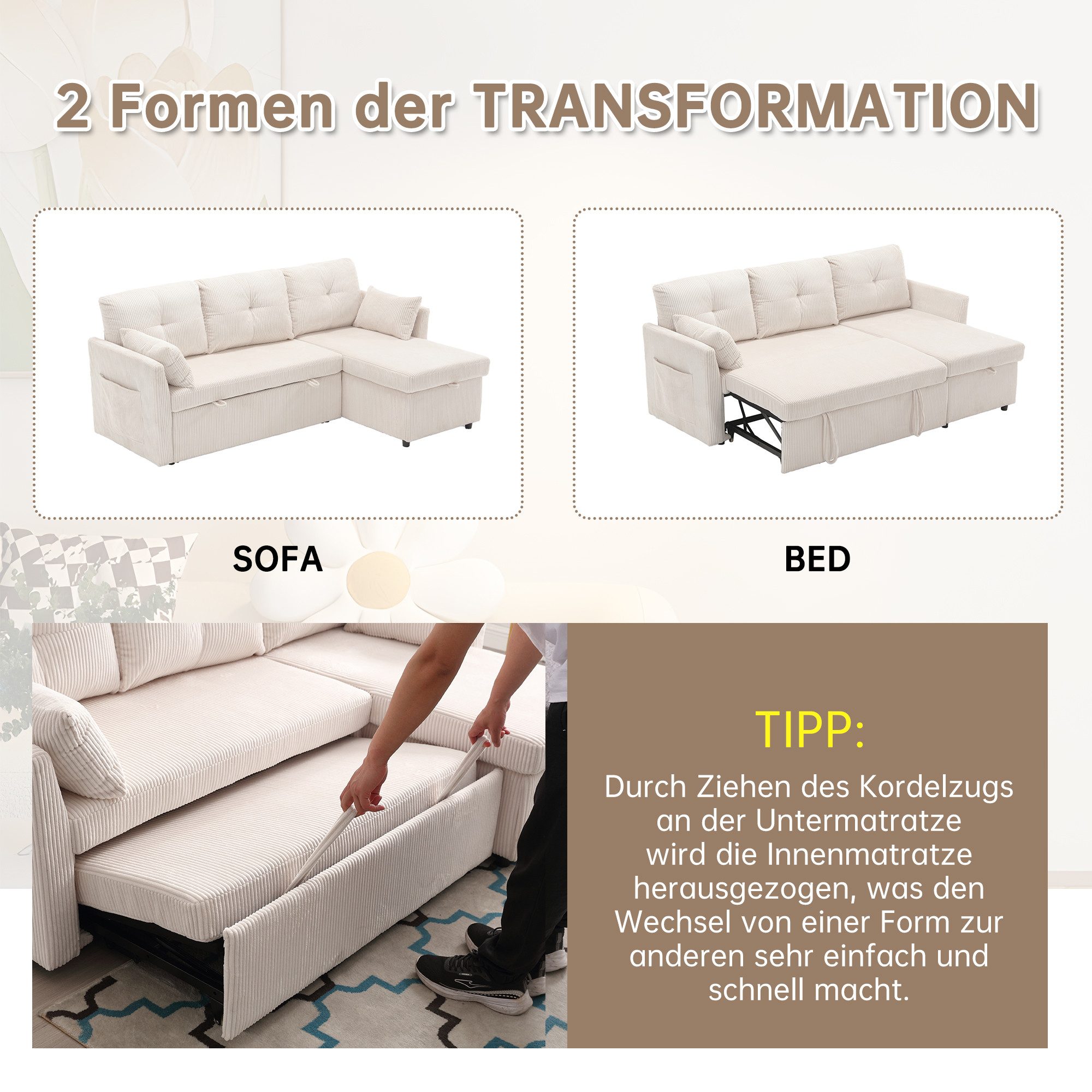 Yorbay Schlafsofa Ecksofa mit Bettfunktion und günstig online kaufen