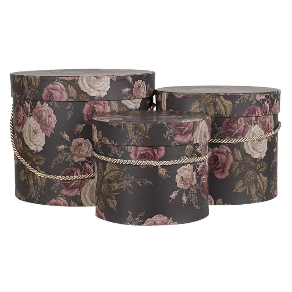 Clayre & Eef Deko Box Set victorian Blumenmuster barock Hutschachteln 3 St.