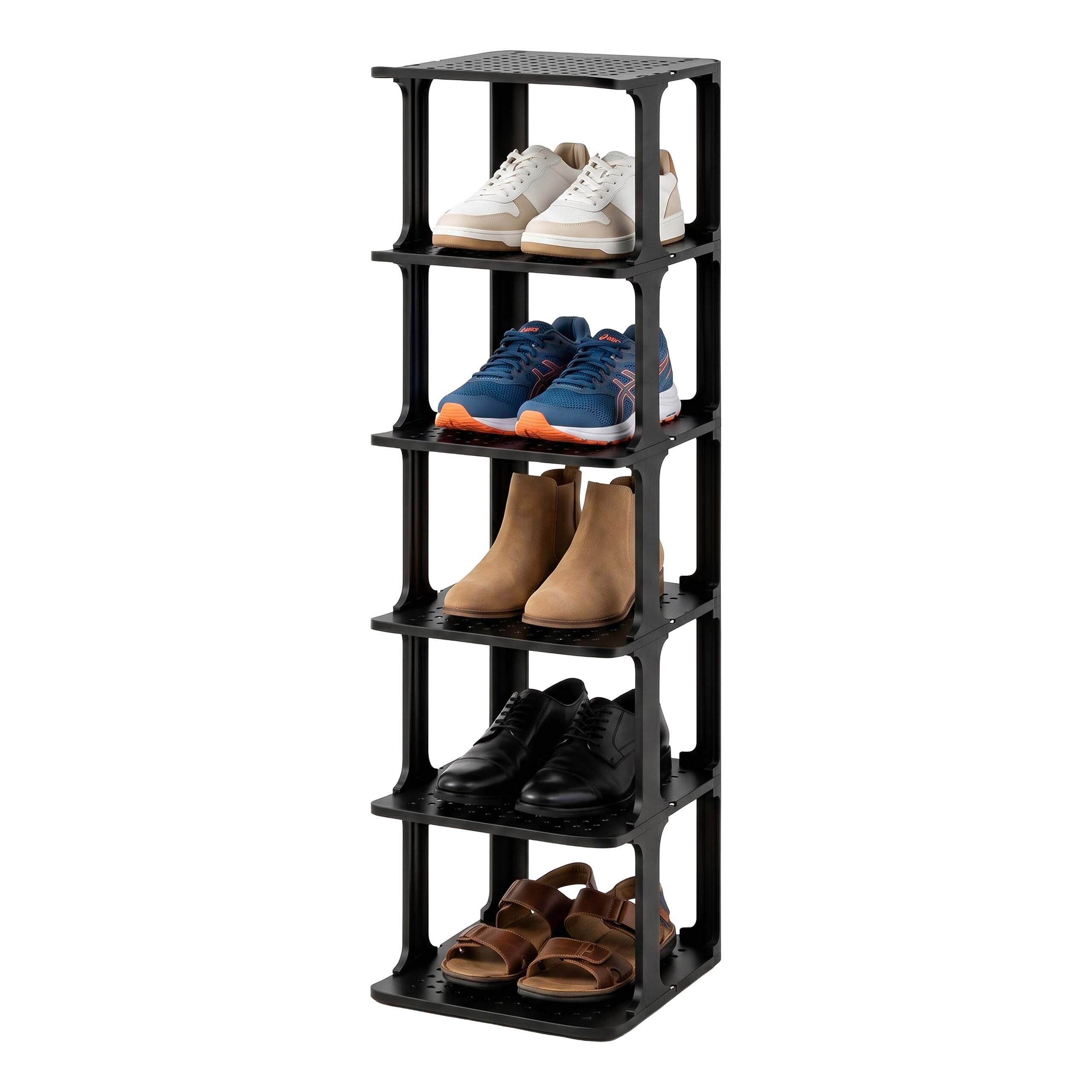 relaxdays Schuhregal Stapelbares Schuhregal, 1-tlg., schwarz, 6er-Pack