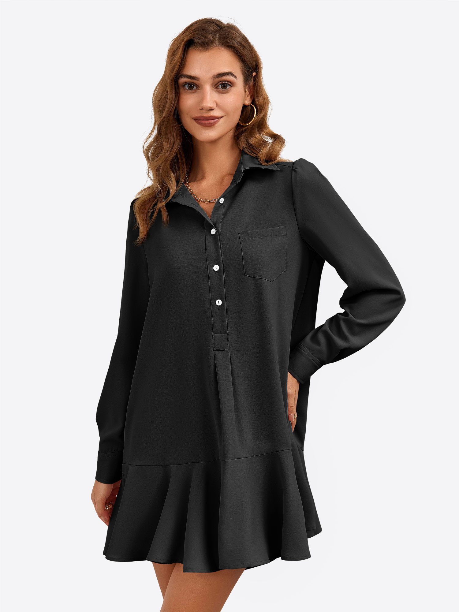 Imily Bela Minikleid Damen Button-Blusenkleid (Packung, 1-tlg., 1per-Pack) mit Knöpfen