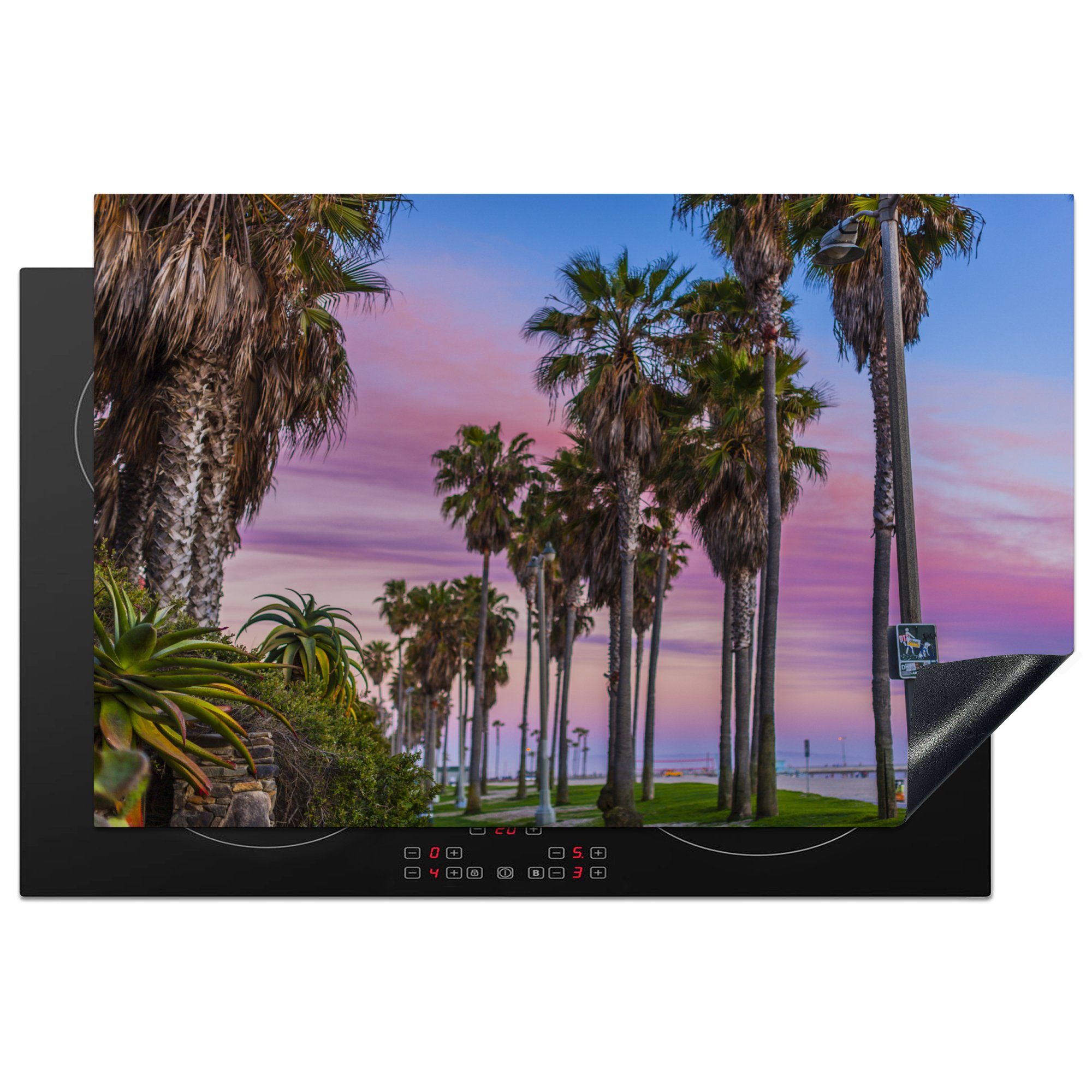 MuchoWow Herdblende-/Abdeckplatte Venice Ceranfeldabdeckung Sonnenuntergang, 81x52 Beach Palmen Vinyl, (1 die Schutz küche, cm, bei in Induktionskochfeld für tlg)