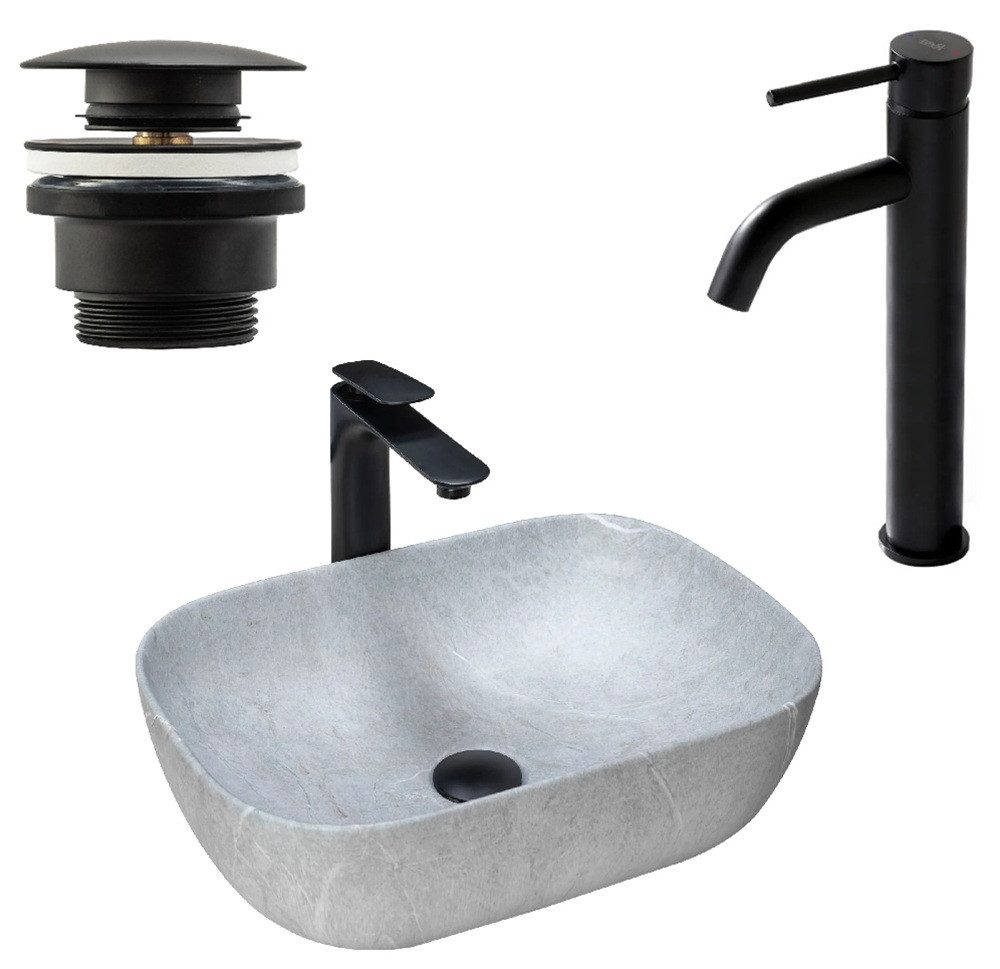 wohnwerk.idee Aufsatzwaschbecken Waschbecken Naturstein Beton Stein Optik L günstig online kaufen
