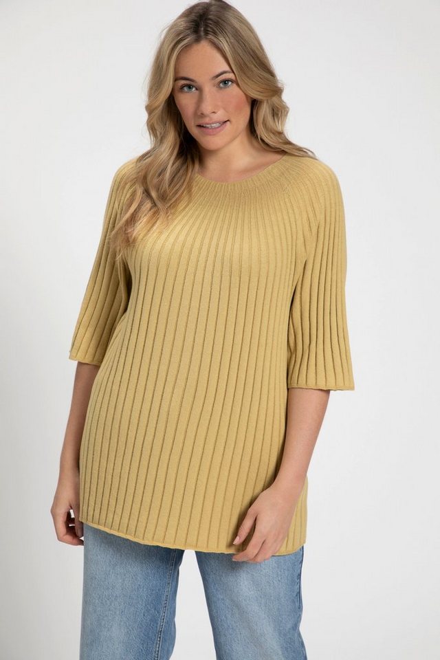 Ulla Popken Strickpullover Pullover Stehkragen Raglan-Halbarm Biobaumwolle