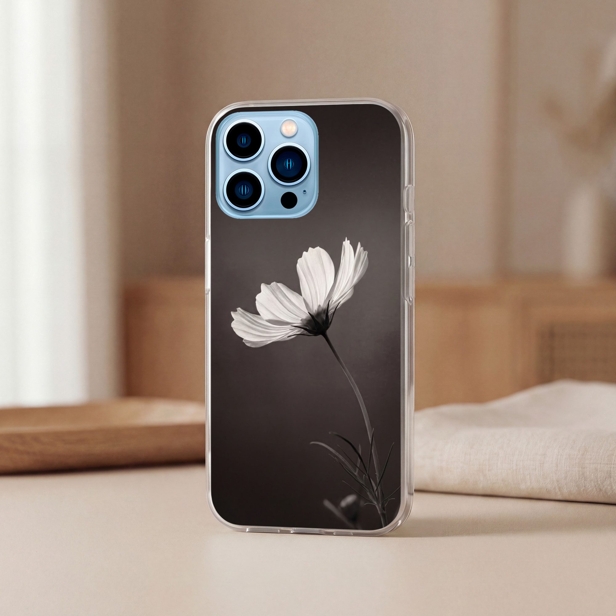 MuchoWow Handyhülle für Apple iPhone 13 Pro Max Blume - Minimalistisch - Schwarz - Weiß, Smartphone-Bumper, Print, Handy Schutzhülle Dünn