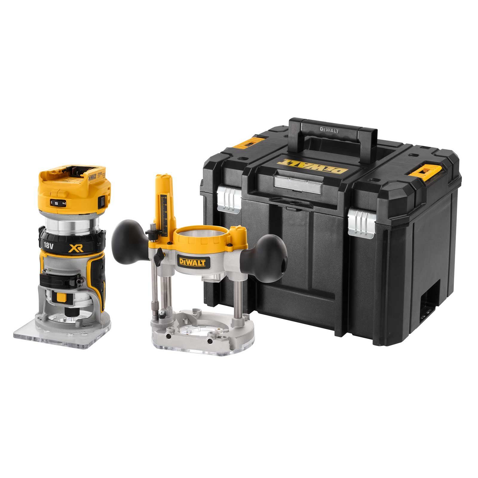 DeWalt Mauernutfräse Akku-Kombifräse DCW604NT-XJ 18V, Oberfräse + TSTAK-Box VI, (Set), Inkl. 2 x Fräsmodul (als Ober- & Kantenfräse), Parallelanschlag, Box