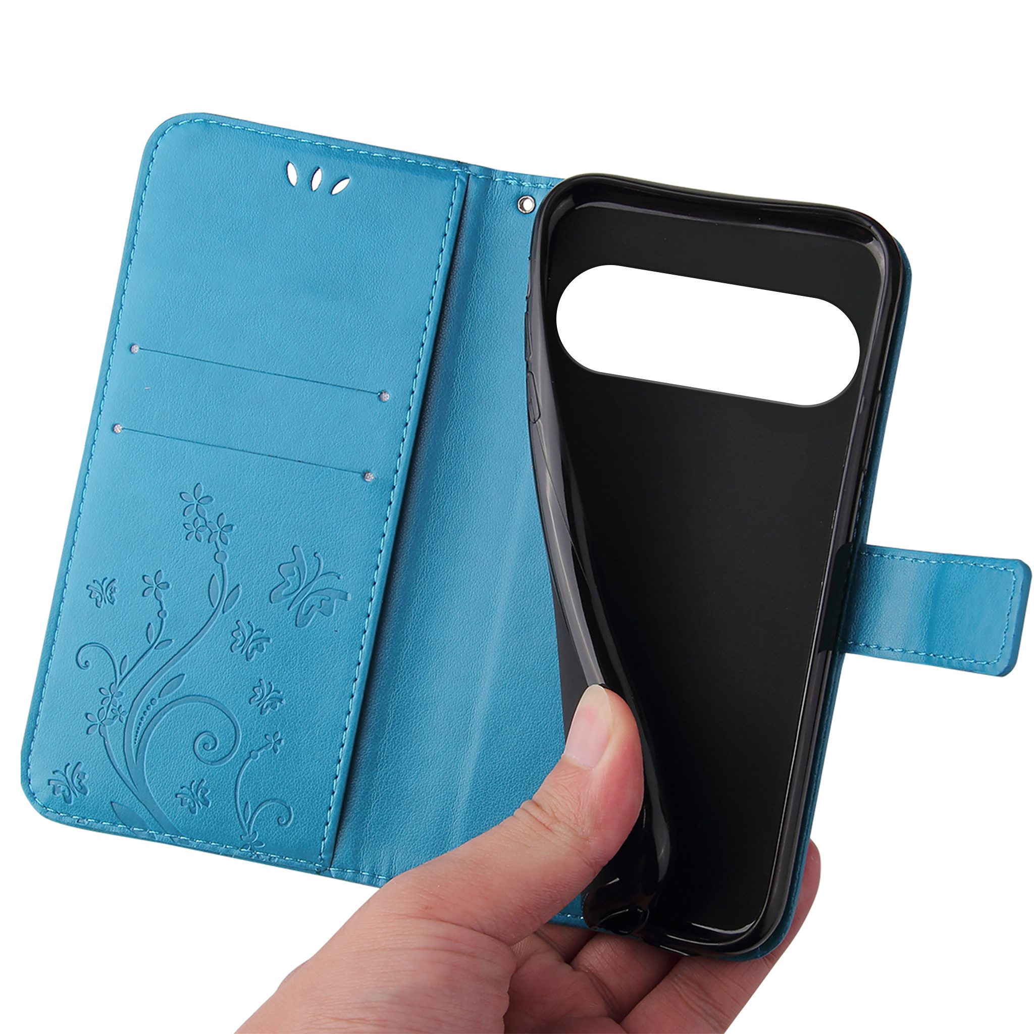Tec-Expert Handyhülle Cover Tasche Hülle für Google Pixel 10 Pro 6.3 Zoll, 6.3", Klapphülle Case mit Kartenfach Fliphülle aufstellbar, Motiv Blumen