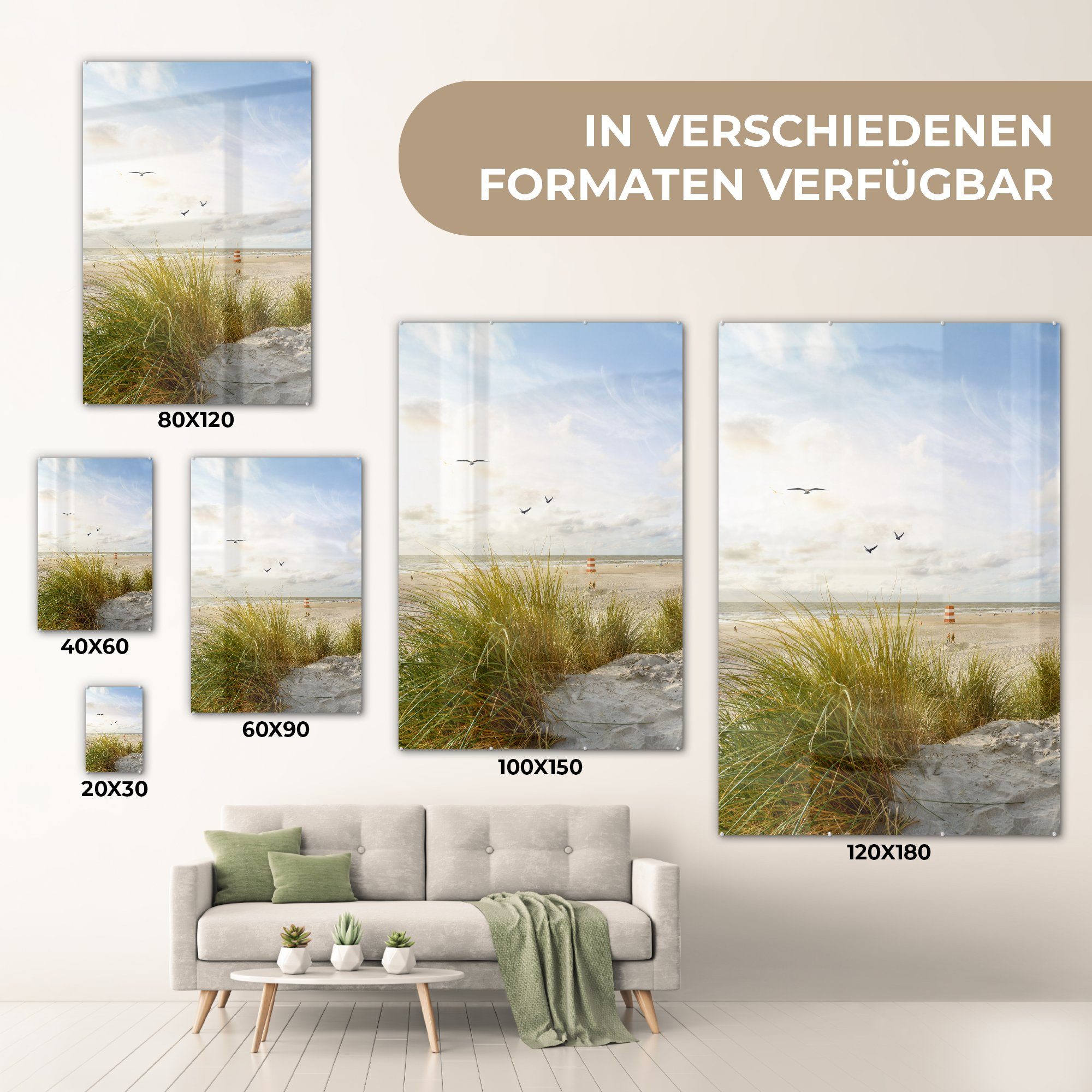 Glas auf - Vögel, Wandbild Bilder Glasbilder MuchoWow - St), Wanddekoration - Acrylglasbild - Glas - auf Foto Strand Meer (1