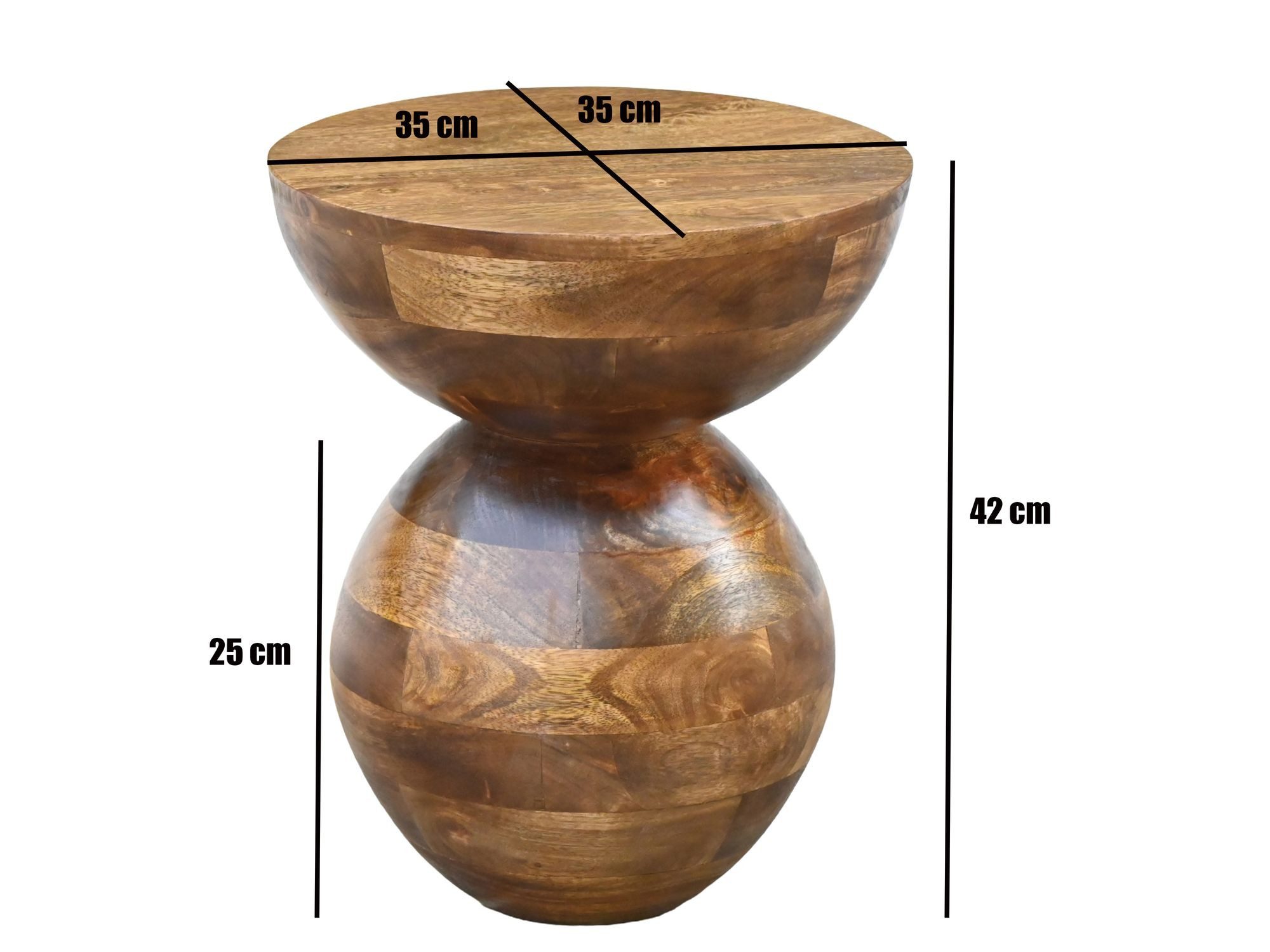 FINEBUY Beistelltisch FB117165 Anstelltisch Mango Massivholz 35 cm Ablagetisch rund modern (Skulpturaler Couchtisch aus massivem Mangoholz), Rundes Design mit glatter Oberfläche