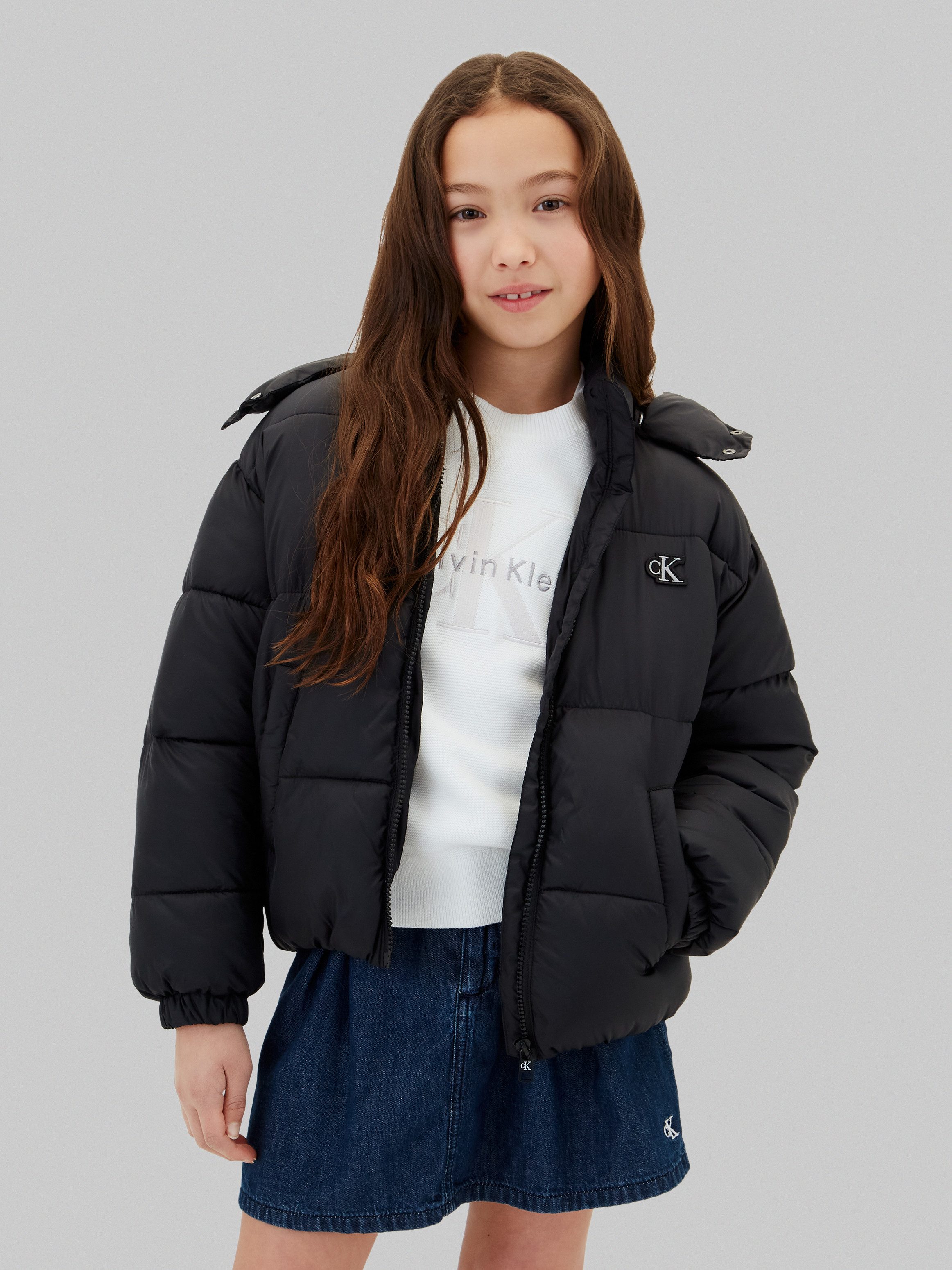 Calvin Klein Jeans Steppjacke abnehmbare Kapuze, Regular Fit, Logostickerei