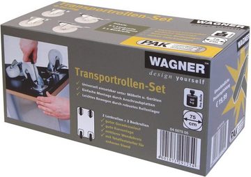 WAGNER design yourself Lenkrolle Transportrollen - PROFI 4tlg. Set - Durchmesser Ø 75 mm, Anschraubplatte ca. 60 x 42 cm, 2 Bockrollen, 2 Lenkrollen mit Bremse, Rollenlager, Tragkraft 60 kg / Rolle