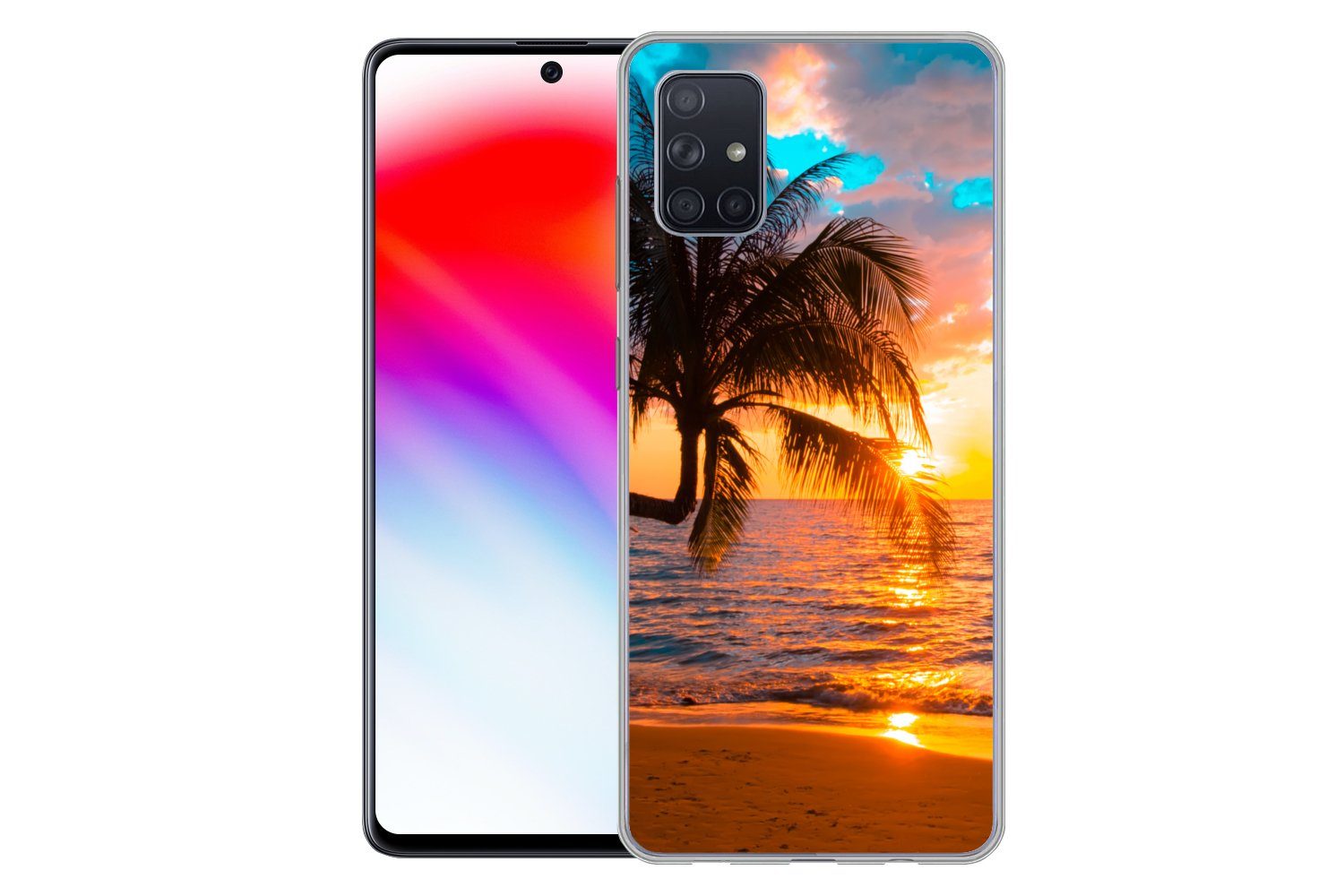 MuchoWow Handyhülle für Samsung Galaxy A71 Palme - Sonnenuntergang - Horizont - Strand - M, Phone Case, Silikon, Schutzhülle Dünn