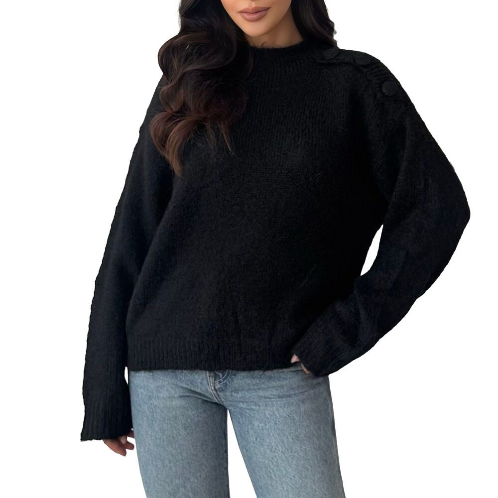 Ital-Design Rundhalspullover Stylischer Damenpullover mit Knopfdetails für günstig online kaufen