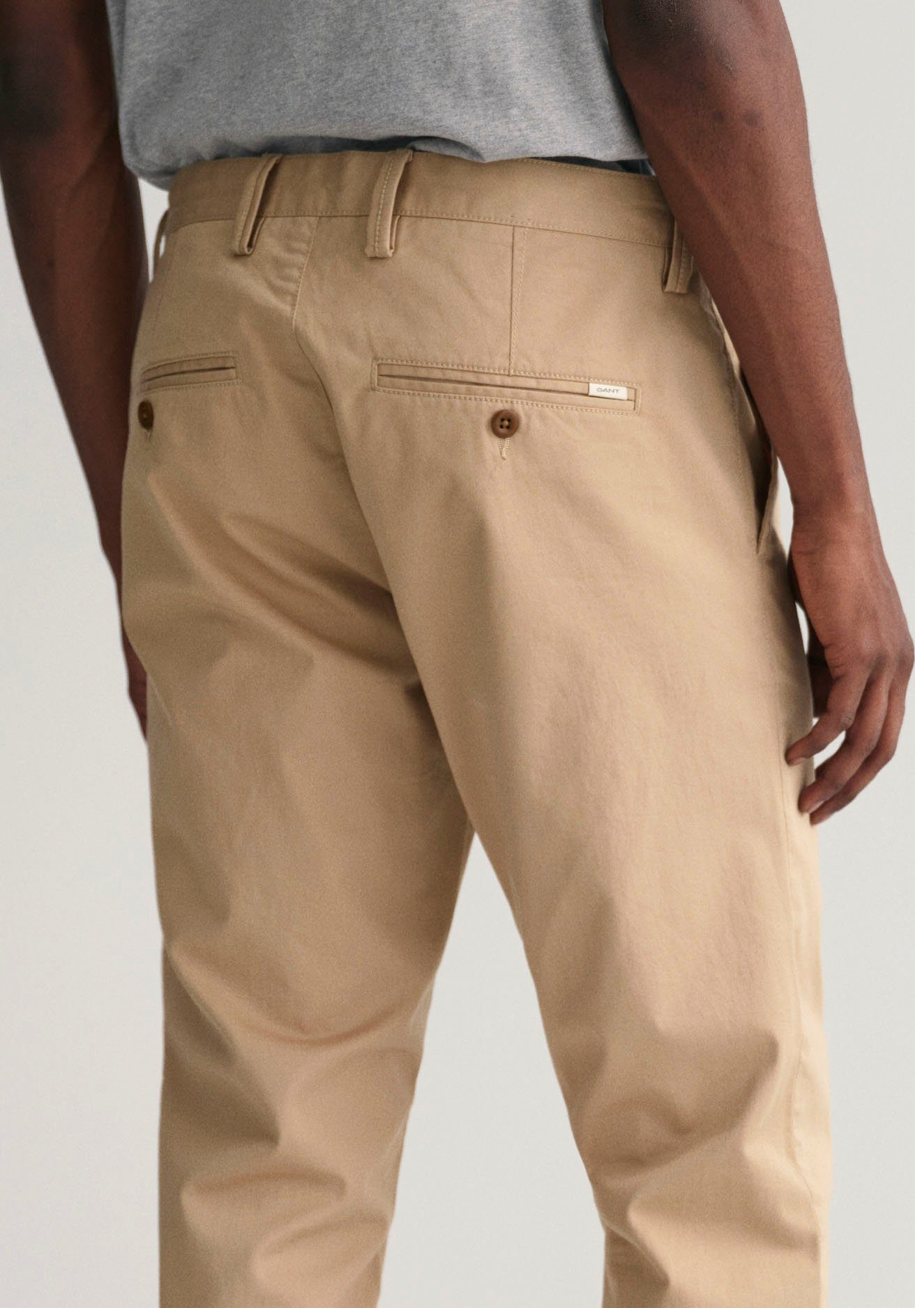 Gant Chinohose SLIM TWILL CHINOS Seitentaschen Dark khaki mit gefütterten