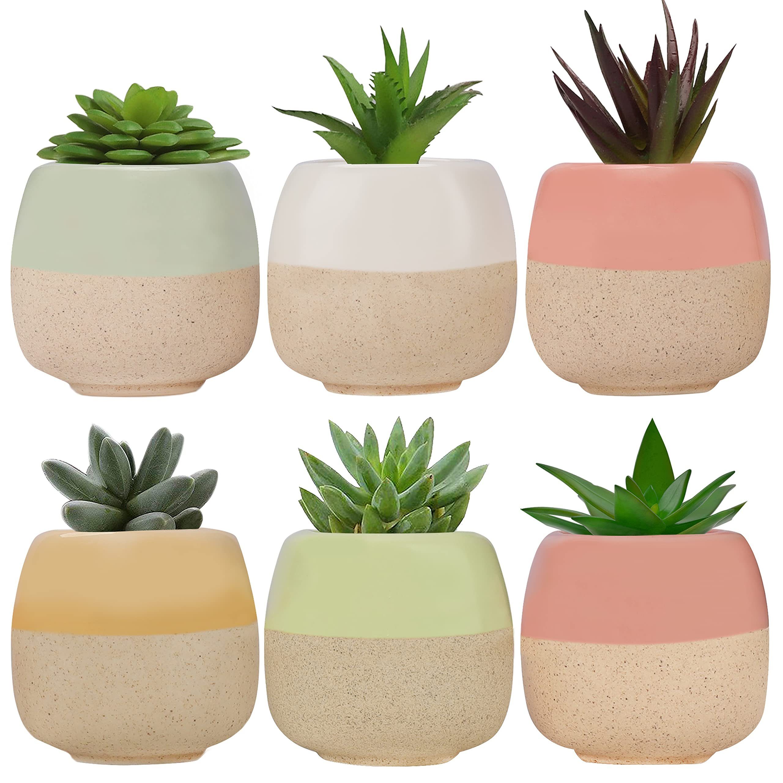 Belle Vous Blumentopf Keramik Pflanzentöpfe (6 Stück) - L6 x H5,5 cm, Ceramic Plant Pots (6 pcs) - L6 x H5.5 cm