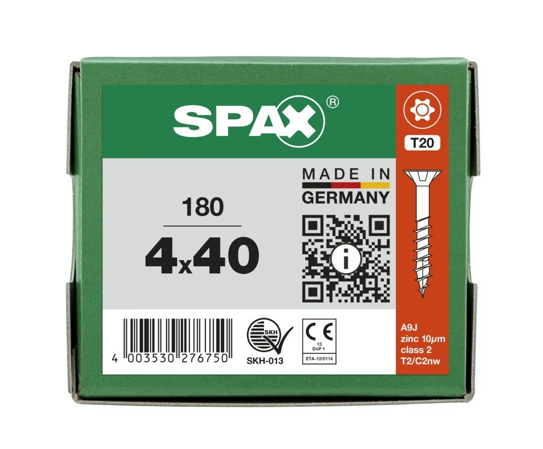 weiß SPAX Spanplattenschraube (Stahl verzinkt, mm St), Universalschraube, 180 4x40