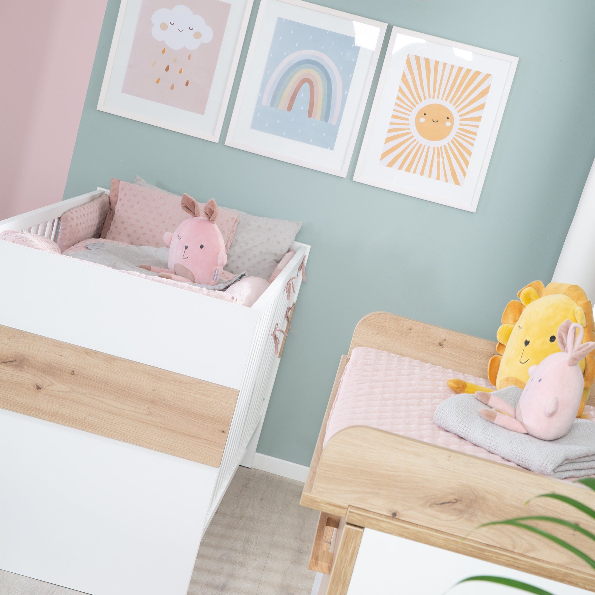roba® Babybett Lion, Gitterbett, Umbaubar & Mitwachsend - Höhenverstellbar