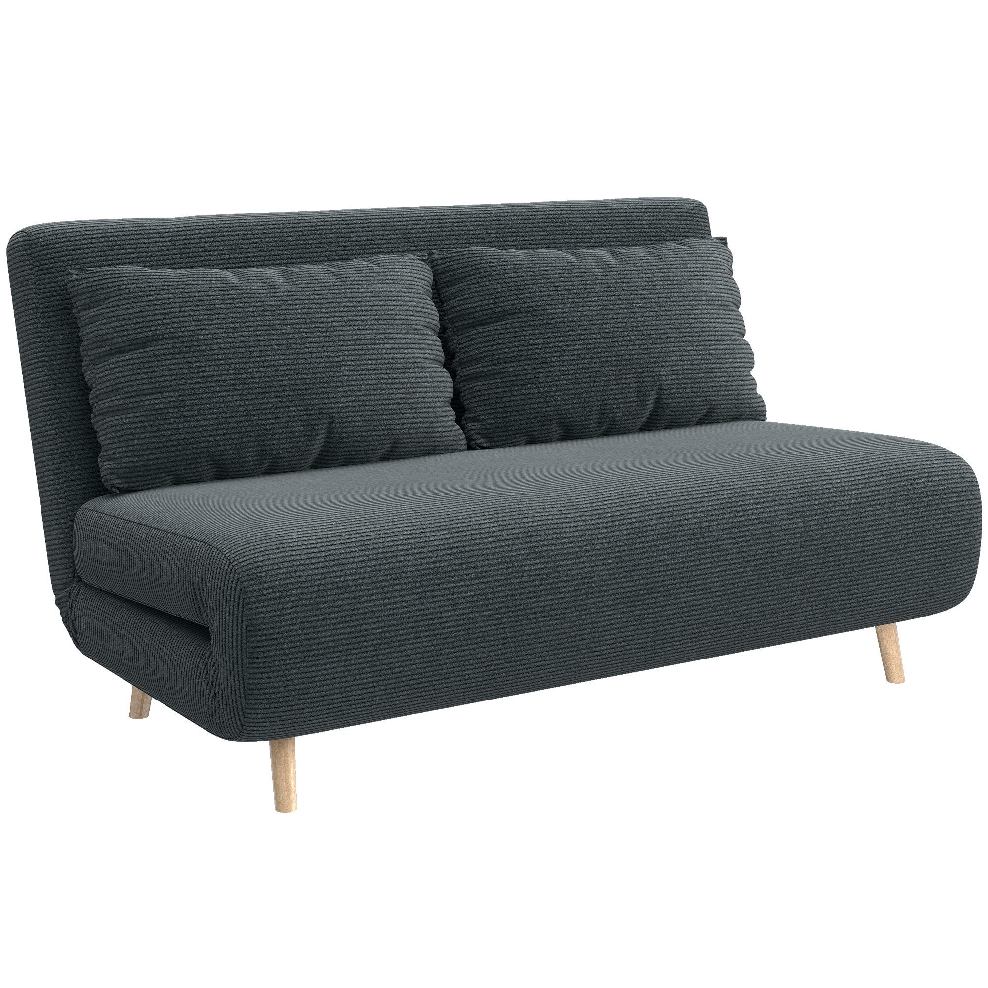 HOMCOM Schlafsofa 2-Sitzer-Sofa mit Bettfunktion, 2 Kissen, Polstersofa 1 Teile, für Wohnzimmer, Schlafzimmer, Dunkelgrau