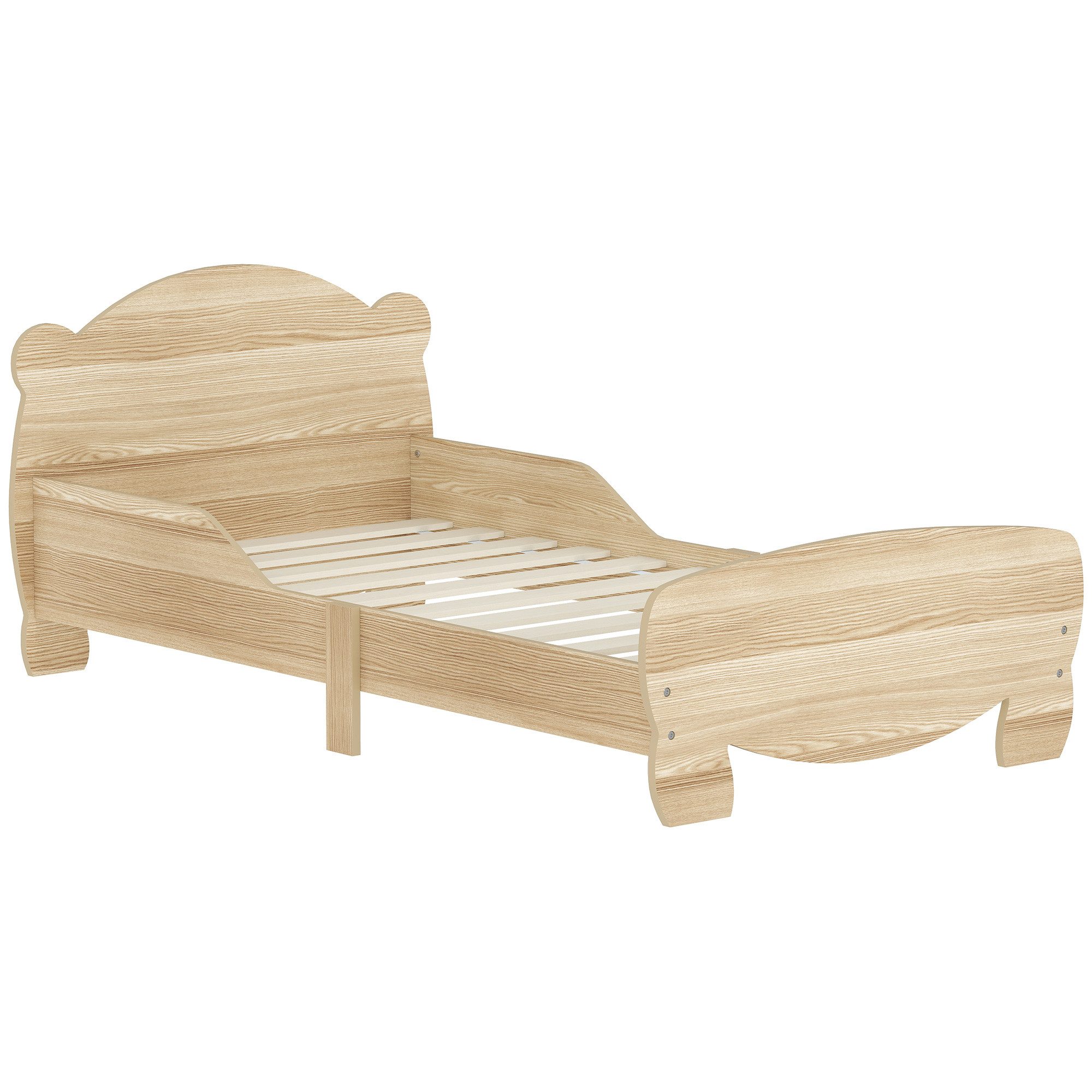 AIYAPLAY Kinderbett mit Bären-Design, Schutzgitter (Jugendbett, 1-tlg., Spielbett für 3-6Jahre Kinder), für Kinderzimmer 143,5 x 80 x 55 cm Naturholz